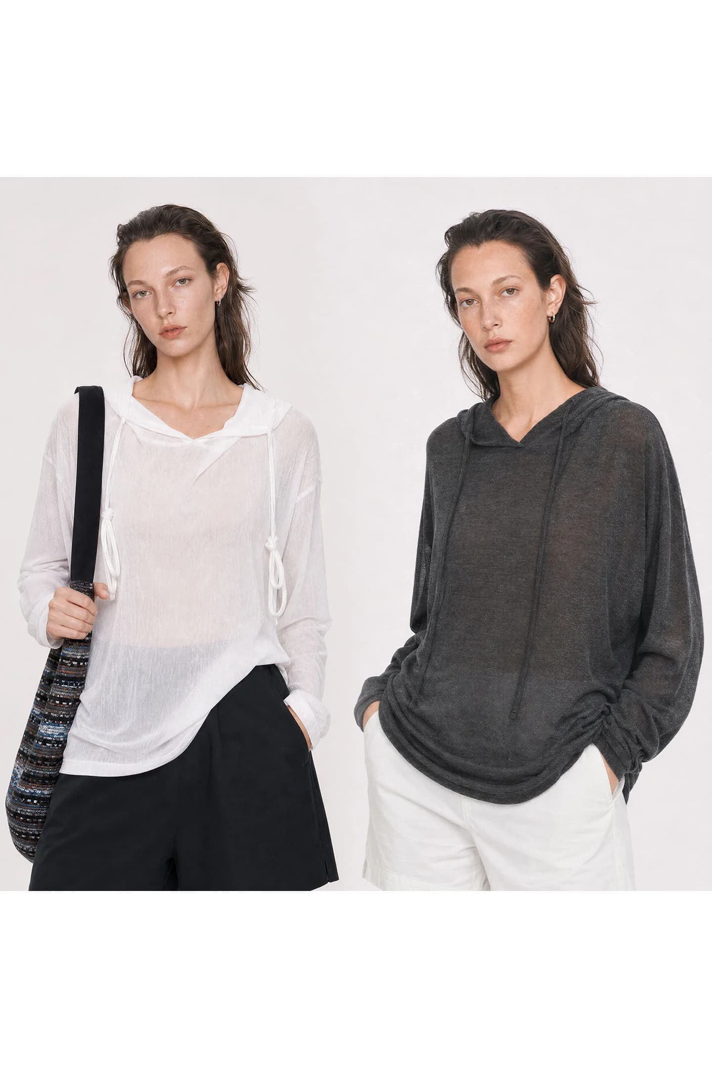 THESOONG Relaxed Commuter Sheer-Texture Drawstring Hooded Knitwear alternate view