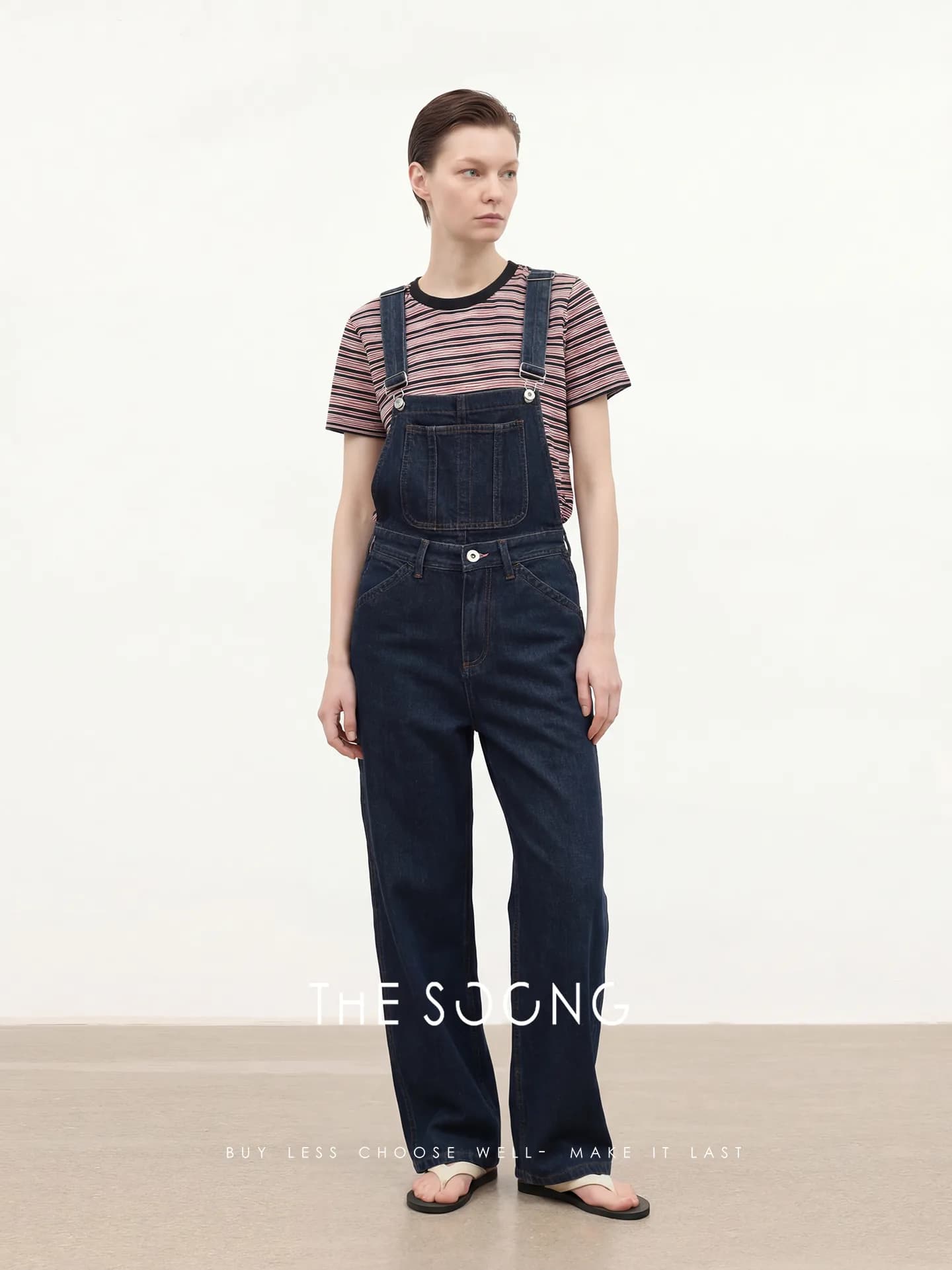 THESOONG Versatile SS Detachable-Strap High-Rise Wide-Leg Denim Jumps view 4