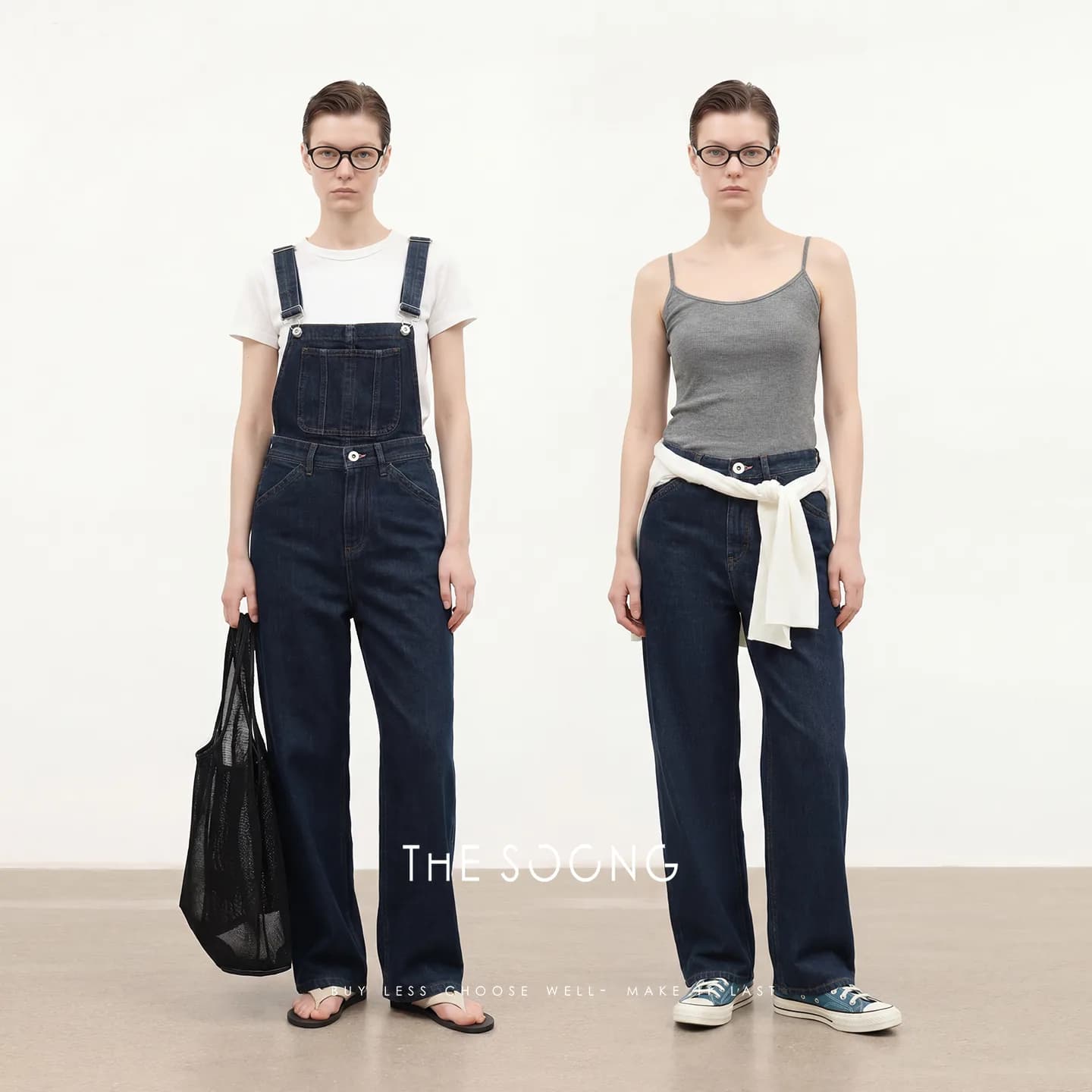 THESOONG Versatile SS Detachable-Strap High-Rise Wide-Leg Denim Jumps