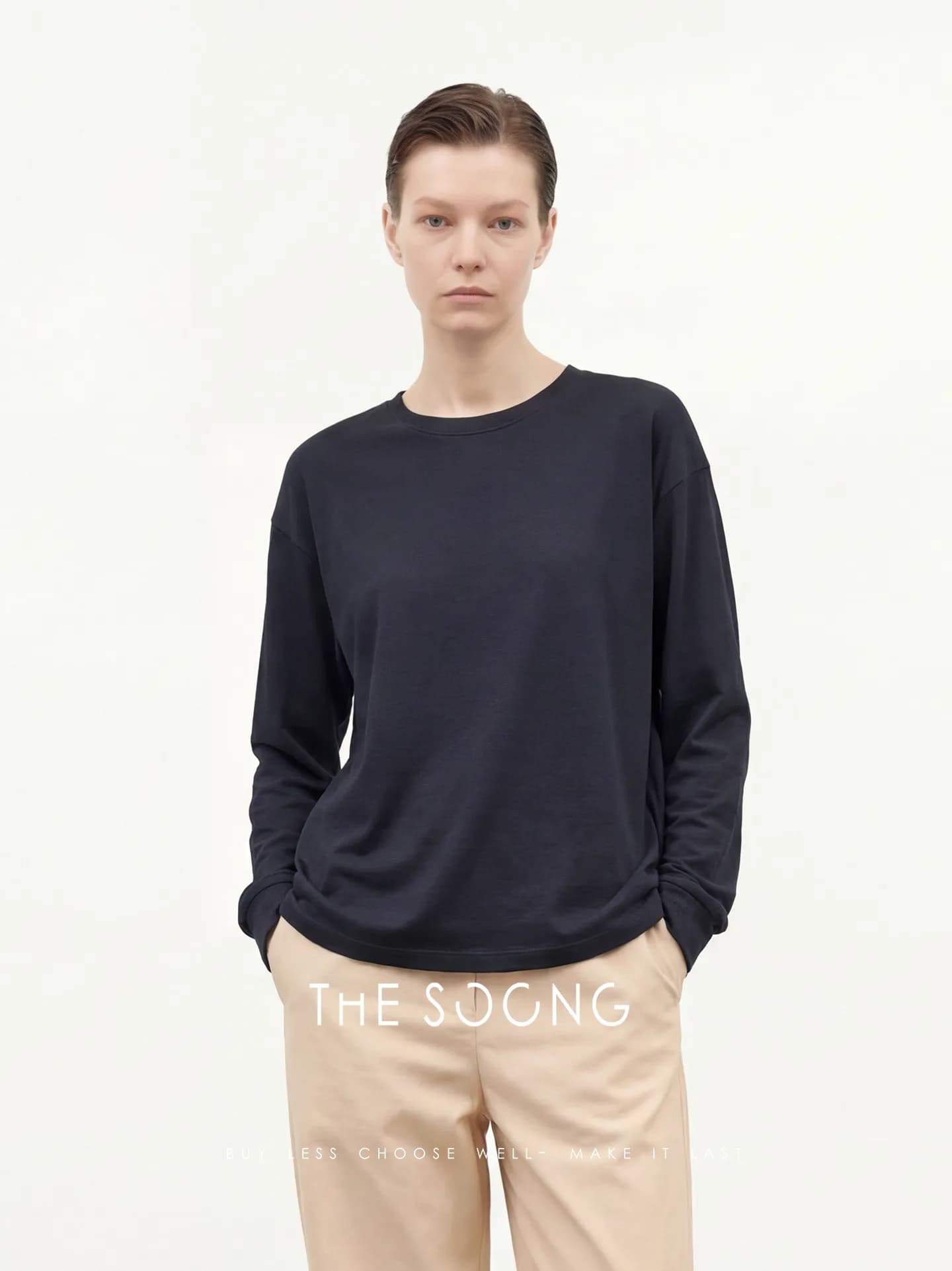 THESOONG 100% Cotton Summer Slub Crewneck Long-Sleeve Tee view 5