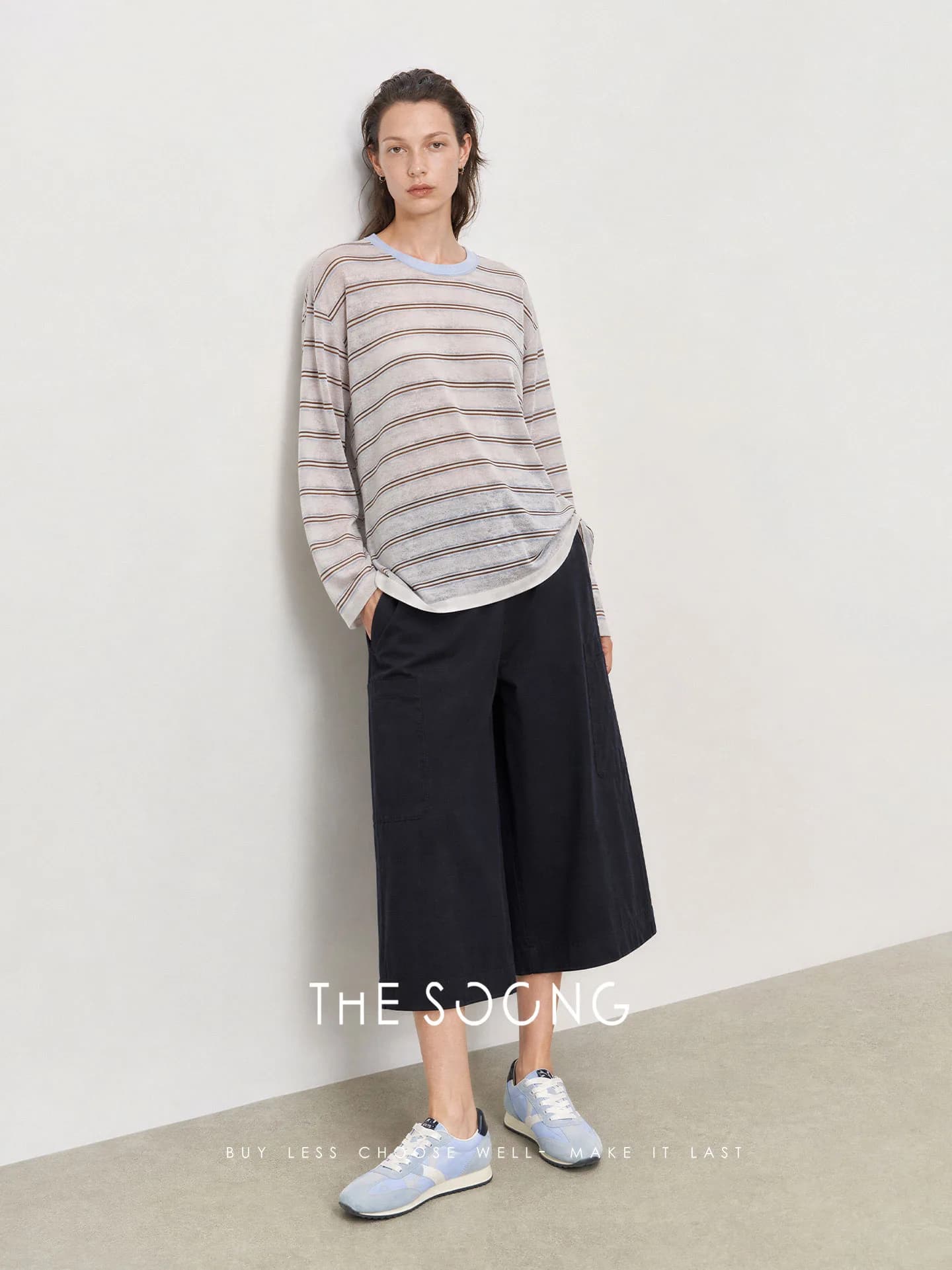 THESOONG Relaxed Daily Mid-Rise Breathable Wide-Leg Culottes view 3