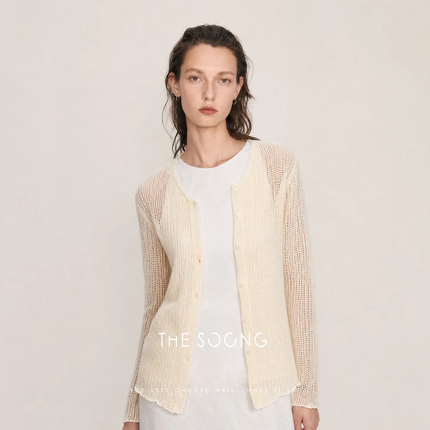THESOONG Summer Openwork Breathable V-Neck Cropped Cardigan alternate view