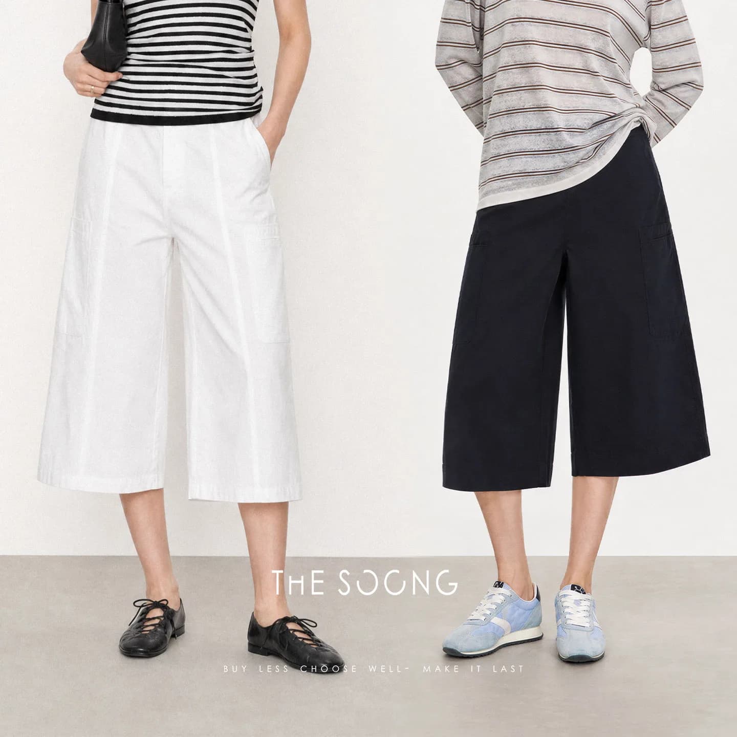 THESOONG Relaxed Daily Mid-Rise Breathable Wide-Leg Culottes