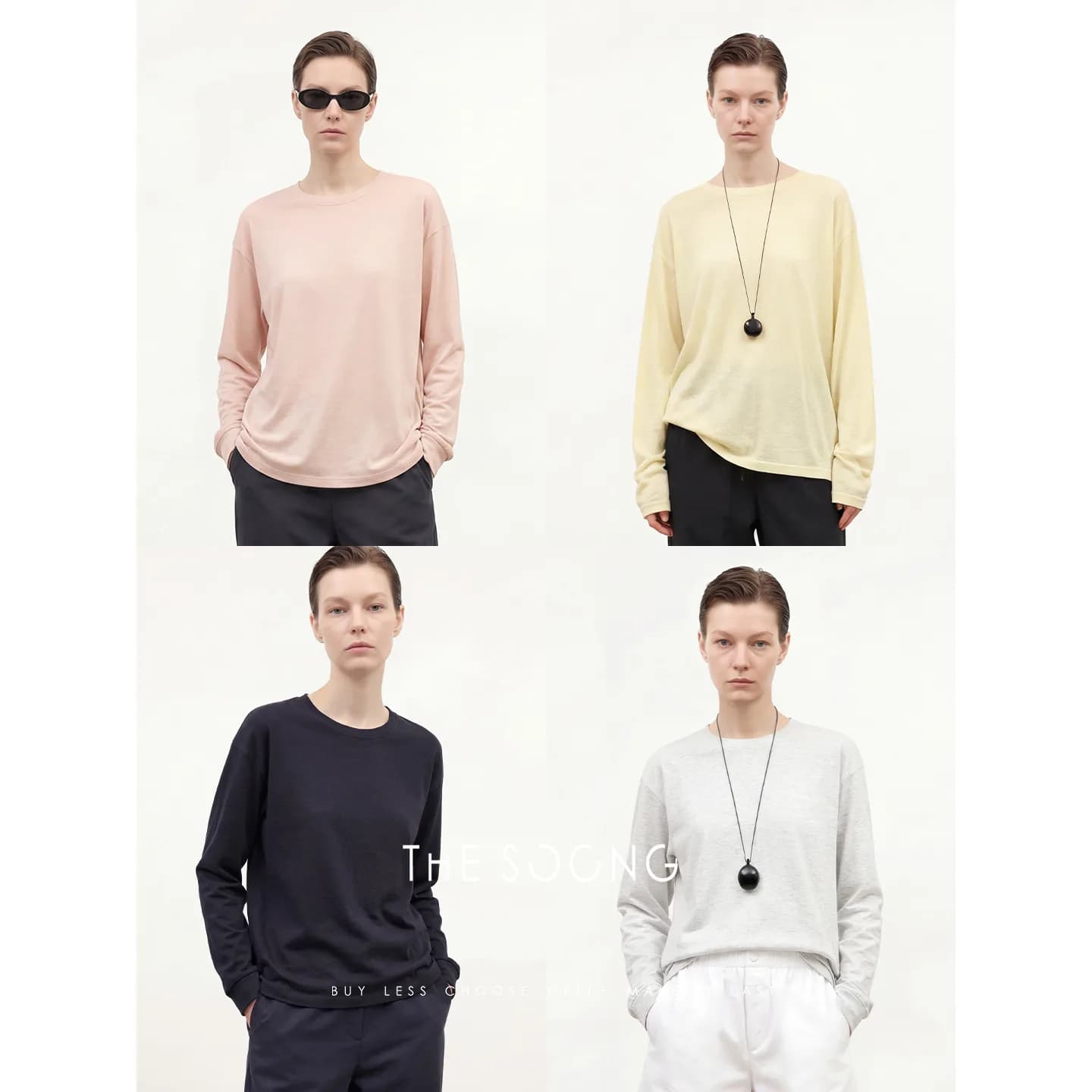 THESOONG 100% Cotton Summer Slub Crewneck Long-Sleeve Tee