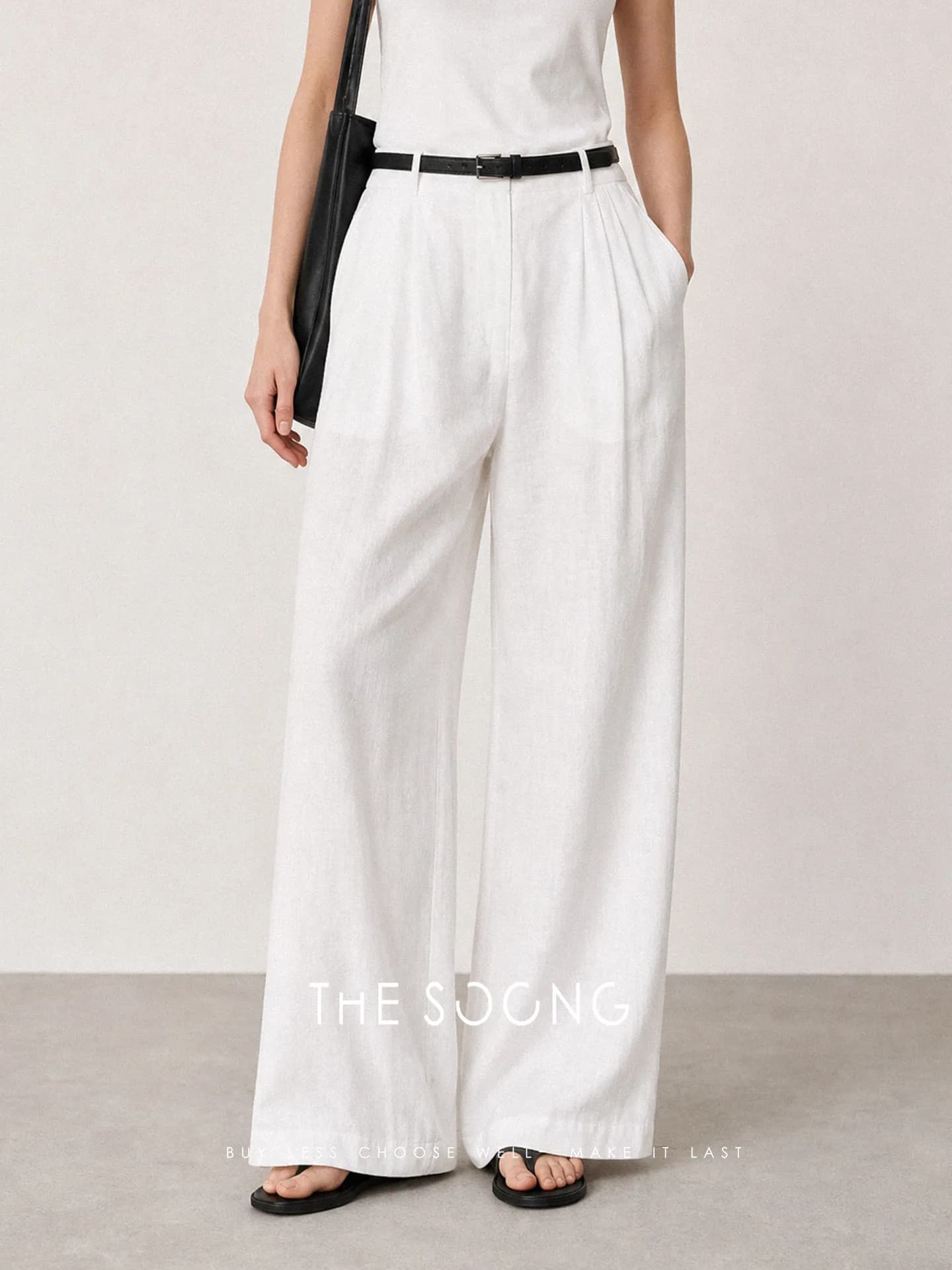 THESOONG Relaxed Crinkled Summer 100% Linen Wide-Leg Pants view 3
