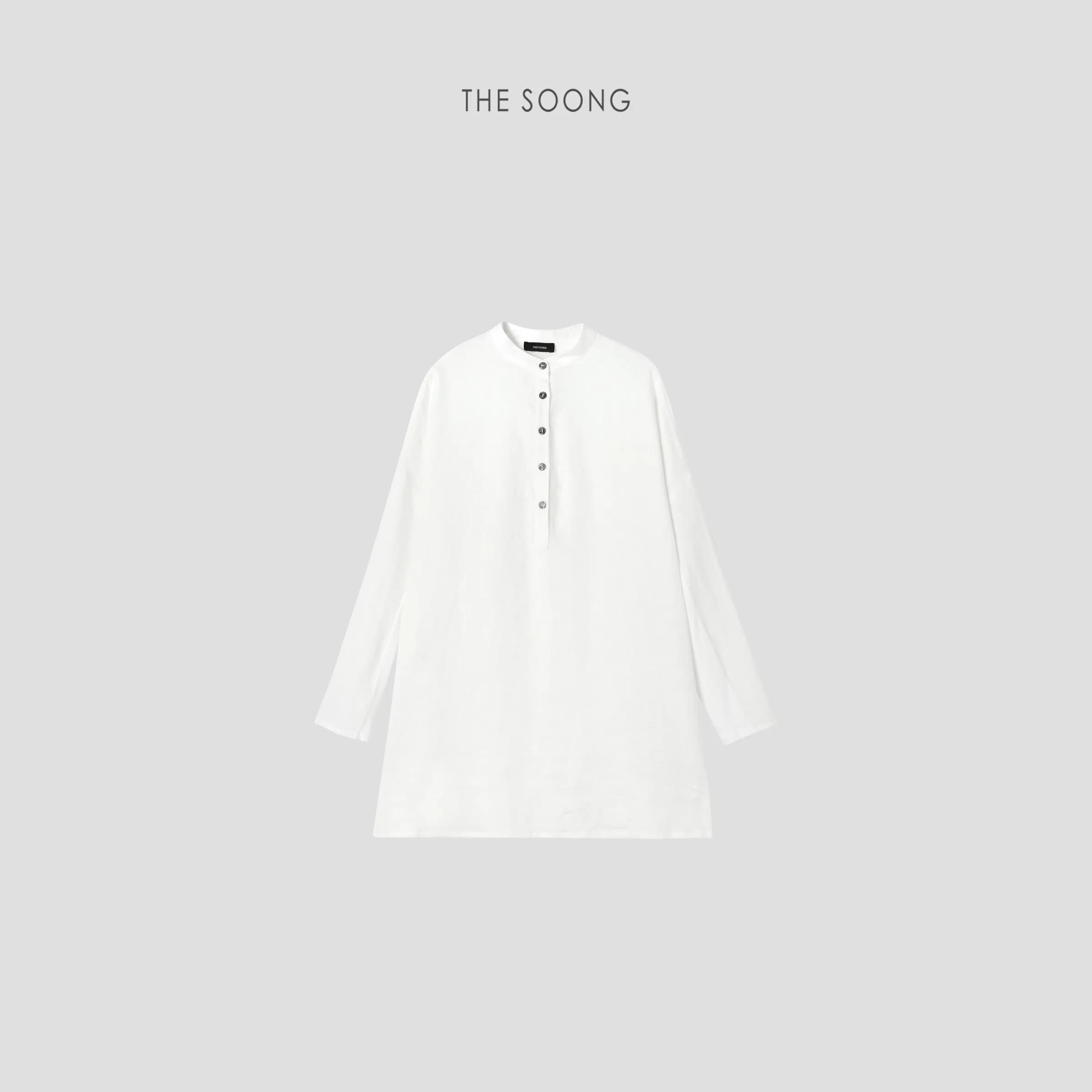 THESOONG/가볍고 담백한 여름용 천연 린넨 브리더블 텍스처 라운드넥 롱 셔츠 여성 6934 view 1