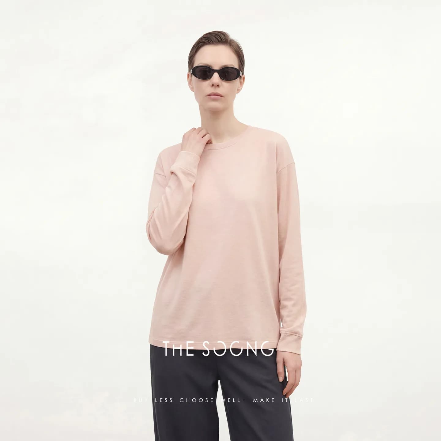 THESOONG 100% Cotton Summer Slub Crewneck Long-Sleeve Tee alternate view