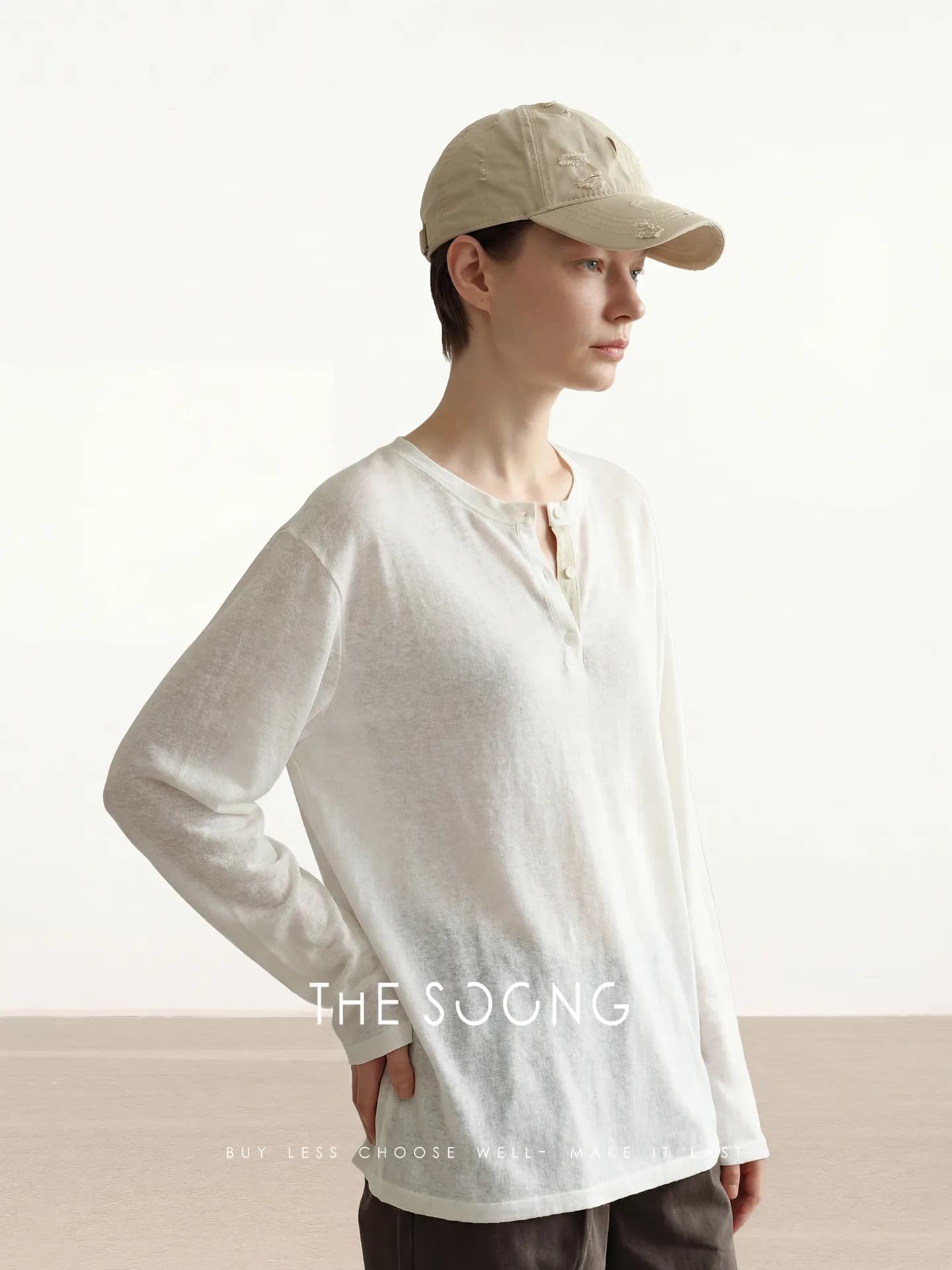 THESOONG 16G Fine-Yarn Slow-Knit SS Light Henley Top view 2