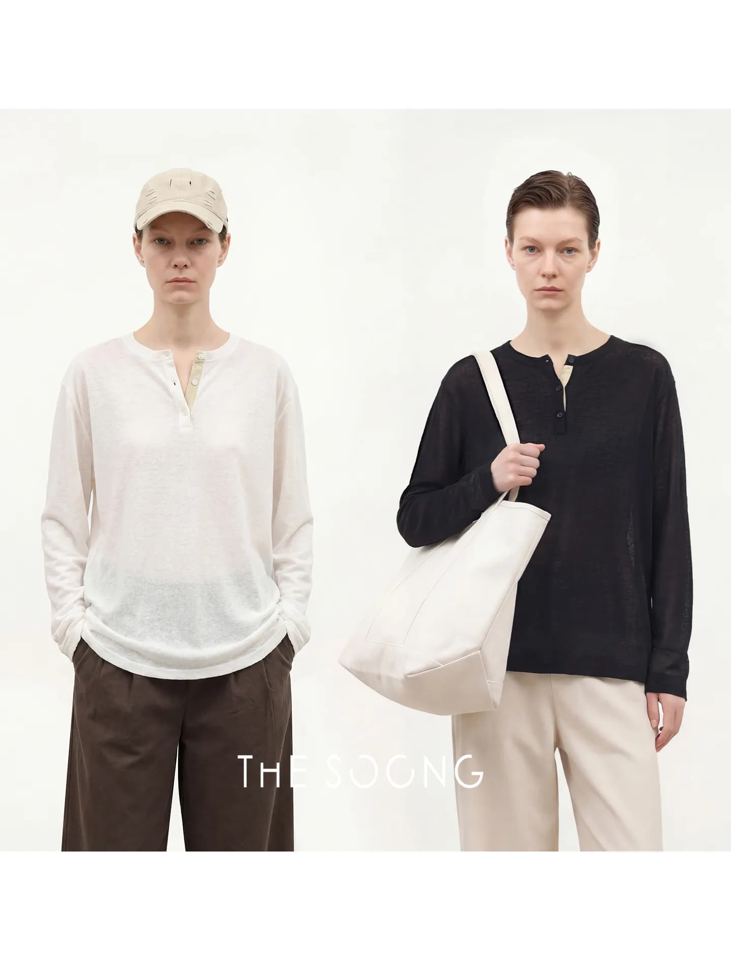 THESOONG 16G Fine-Yarn Slow-Knit SS Light Henley Top view 1