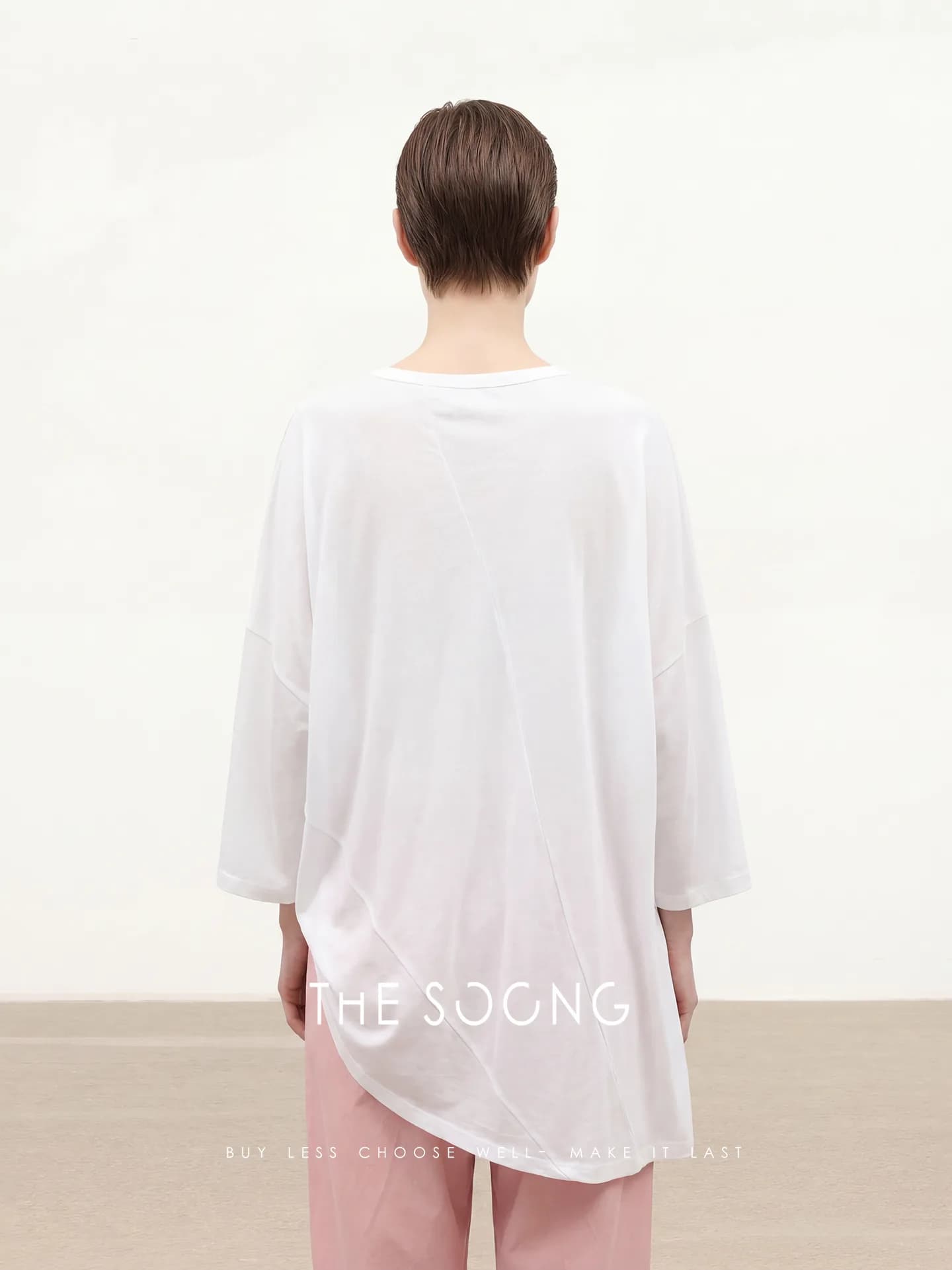 THESOONG 100% Cotton Geometric Panel Longline Short-Sleeve Tee view 2
