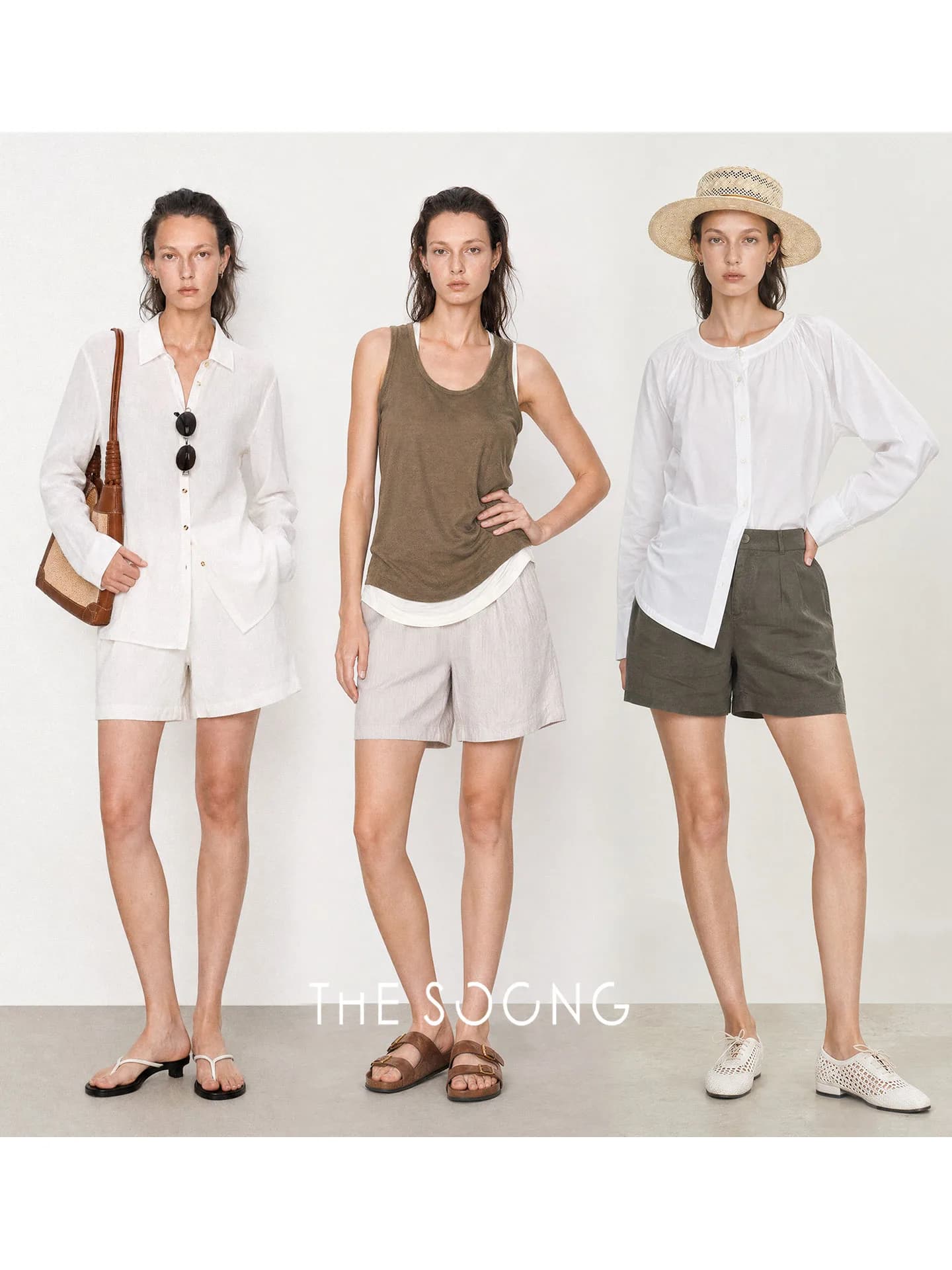 THESOONG Relaxed Summer 100% Linen Mid-Rise Wide-Leg Breatha view 1