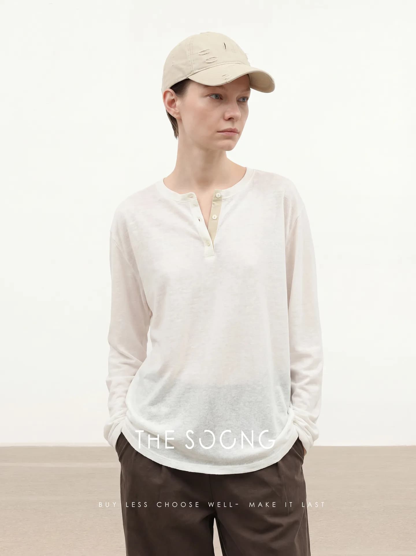 THESOONG 16G Fine-Yarn Slow-Knit SS Light Henley Top view 4