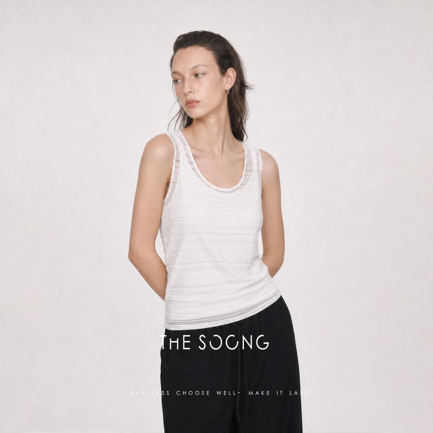 THESOONG Retro Arty Lamb Wool Blend Fine Texture Stripe Crewneck Vest alternate view
