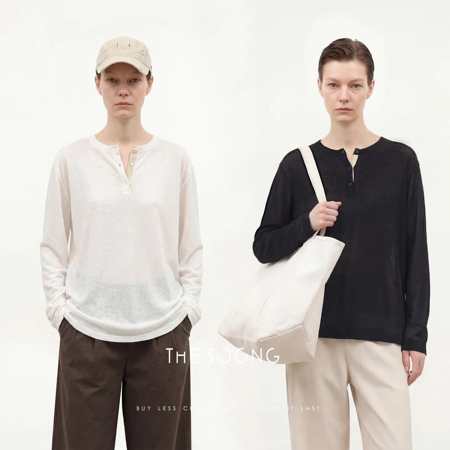 THESOONG 16G Fine-Yarn Slow-Knit SS Light Henley Top