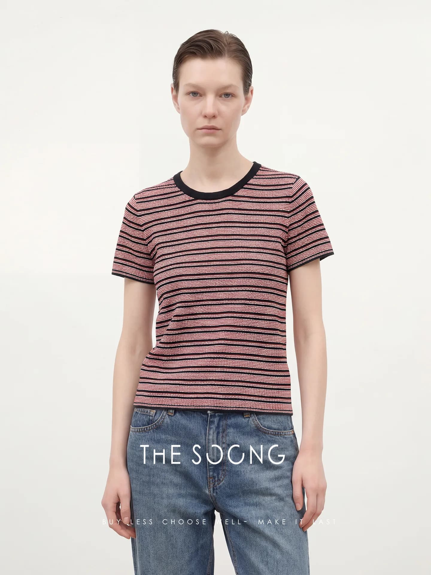 THESOONG Comfort Fine-Stripe Knit Crewneck Tee Top view 1