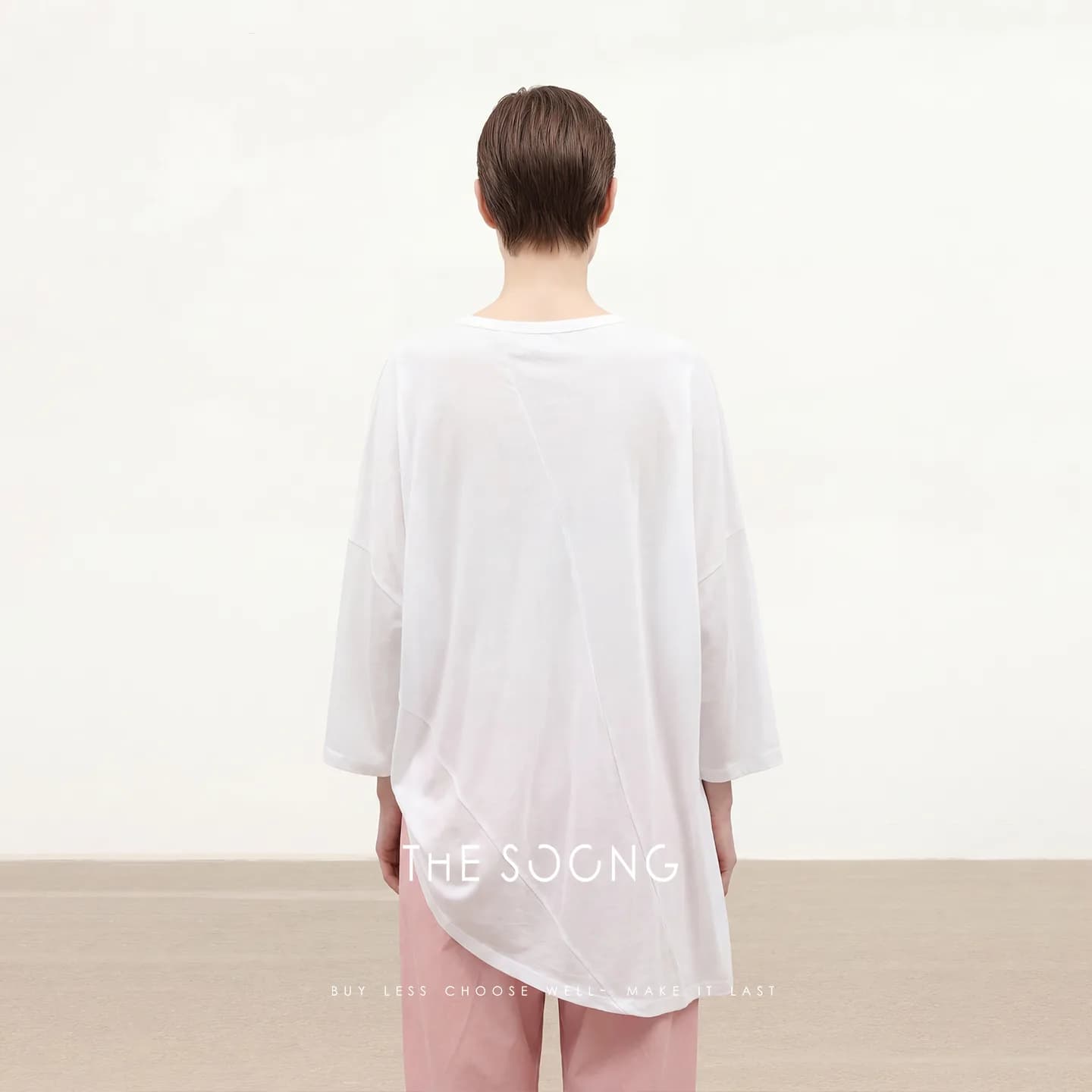 THESOONG 100% Cotton Geometric Panel Longline Short-Sleeve Tee alternate view