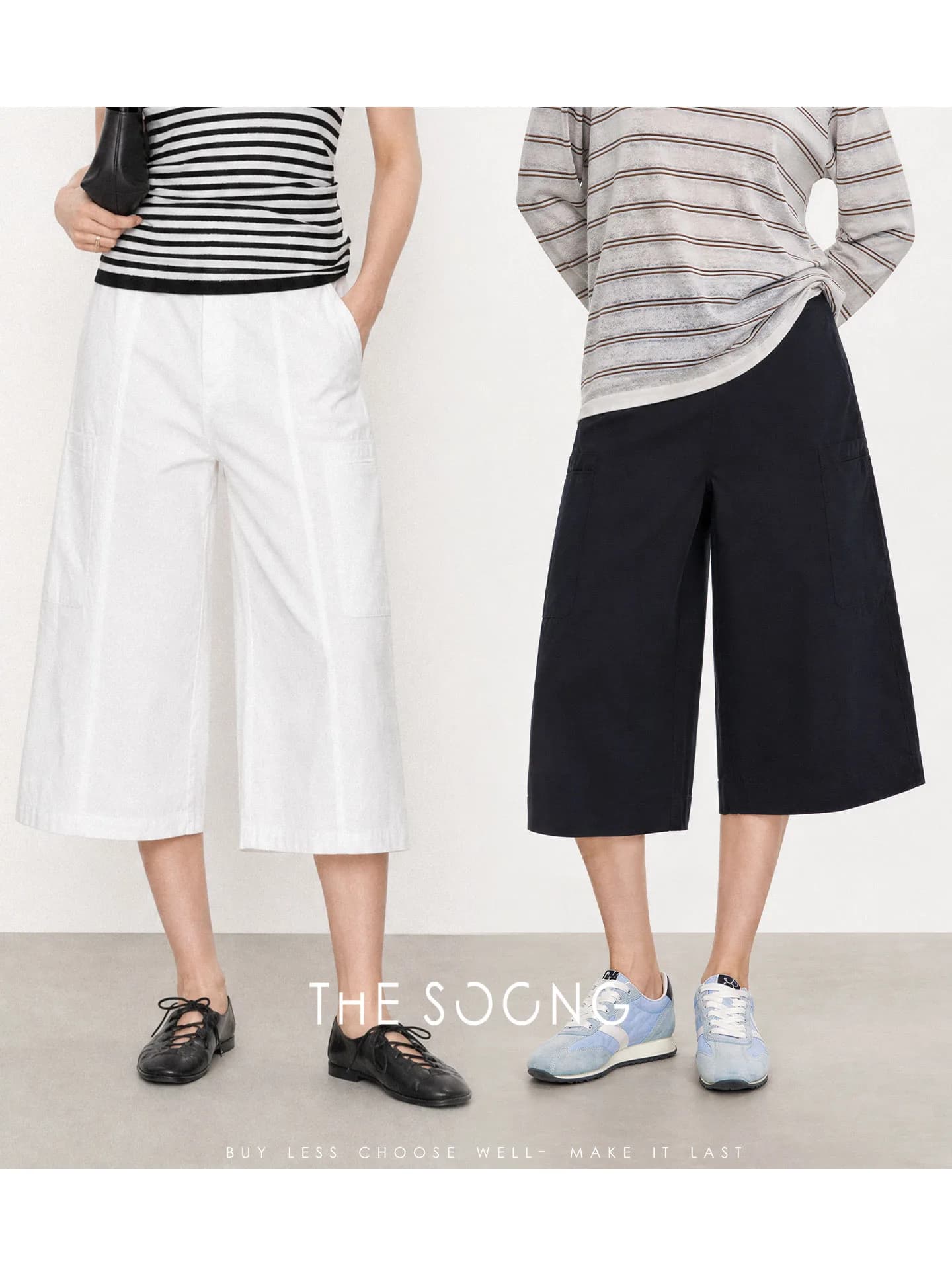THESOONG Relaxed Daily Mid-Rise Breathable Wide-Leg Culottes view 1