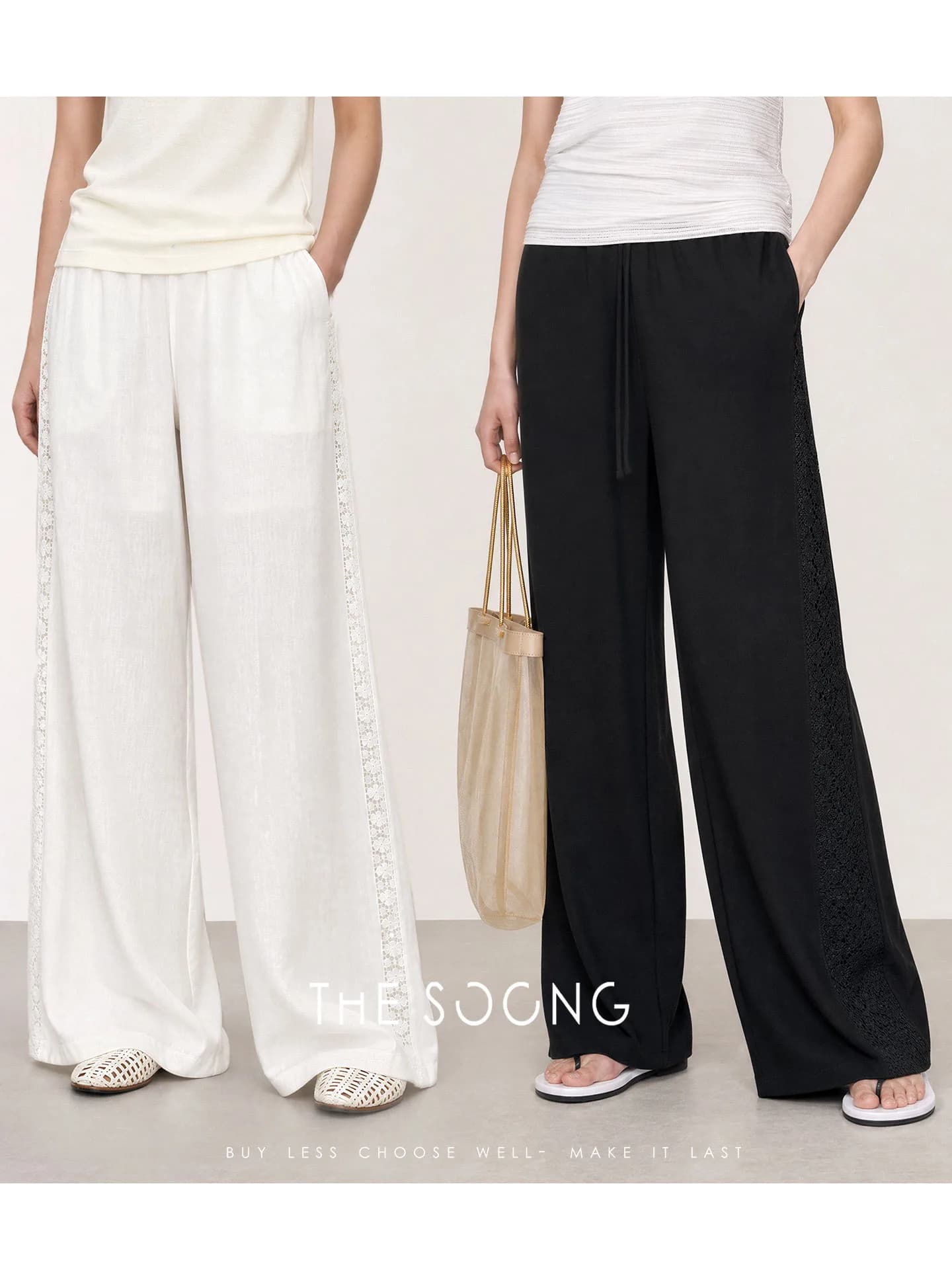 THESOONG Triple-Blend Drapey Durable Elastic-Waist Wide-Leg Pants view 1