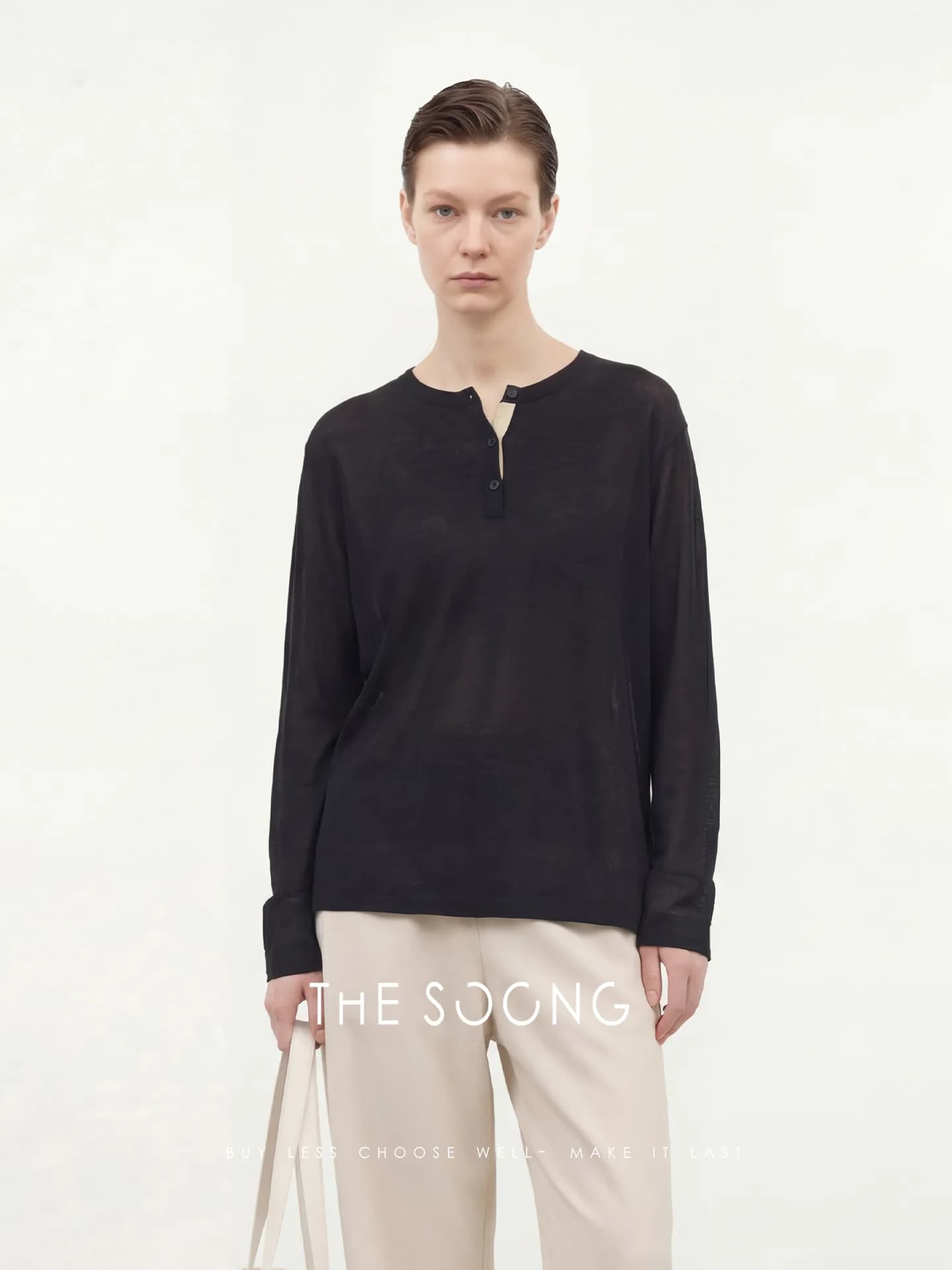 THESOONG 16G Fine-Yarn Slow-Knit SS Light Henley Top view 3