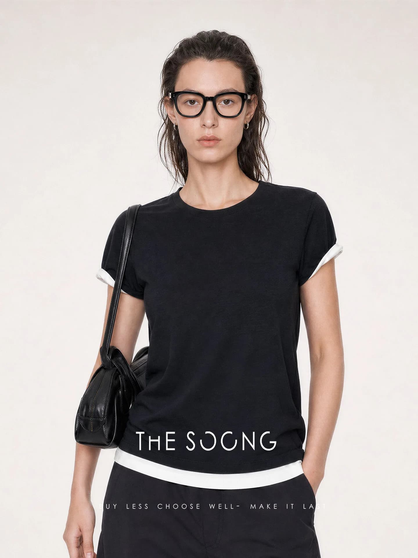 THESOONG Minimal Layered Slim Black-White Mock Tee view 3