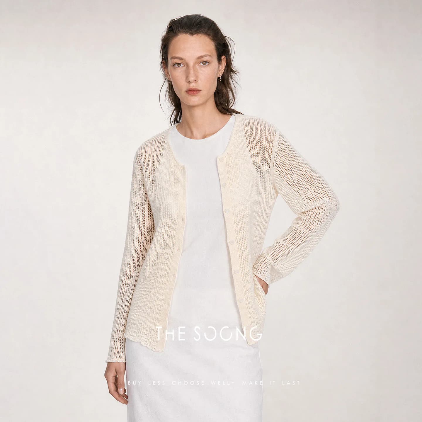 THESOONG Summer Openwork Breathable V-Neck Cropped Cardigan