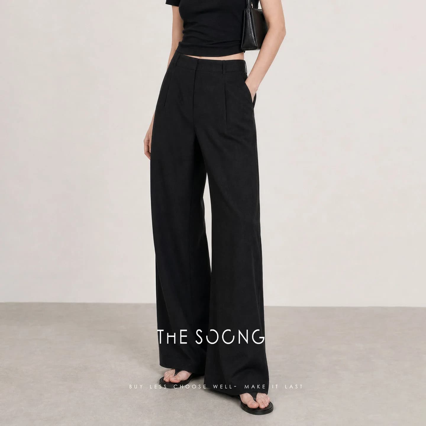 THESOONG Relaxed Crinkled Summer 100% Linen Wide-Leg Pants alternate view