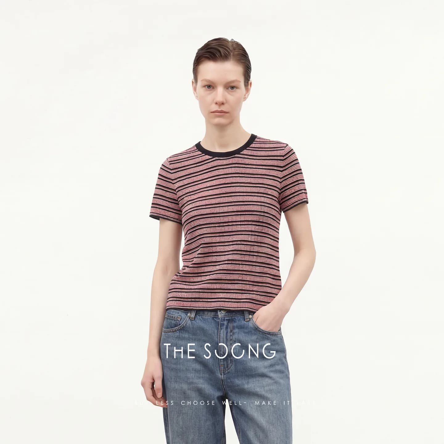 THESOONG Comfort Fine-Stripe Knit Crewneck Tee Top alternate view