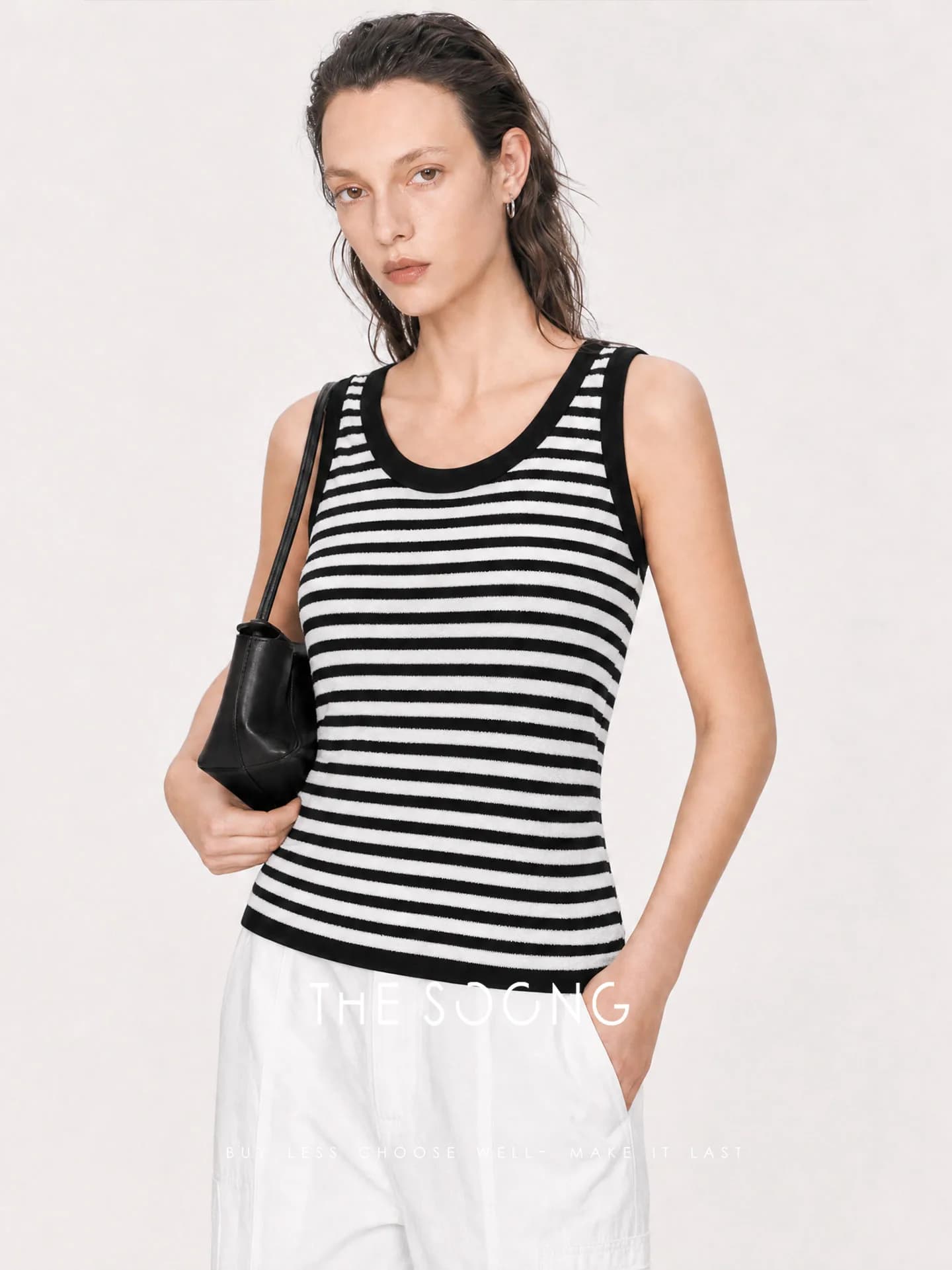 THESOONG Summer Contrast-Trim No-Iron Striped Knit Sleeveless Tank view 3