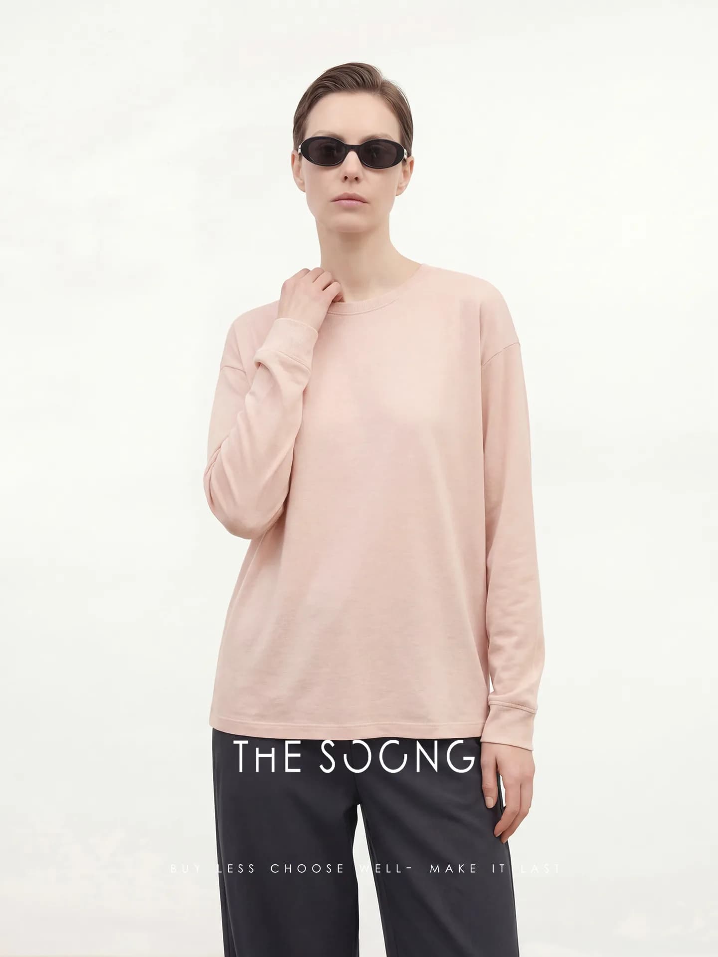 THESOONG 100% Cotton Summer Slub Crewneck Long-Sleeve Tee view 2