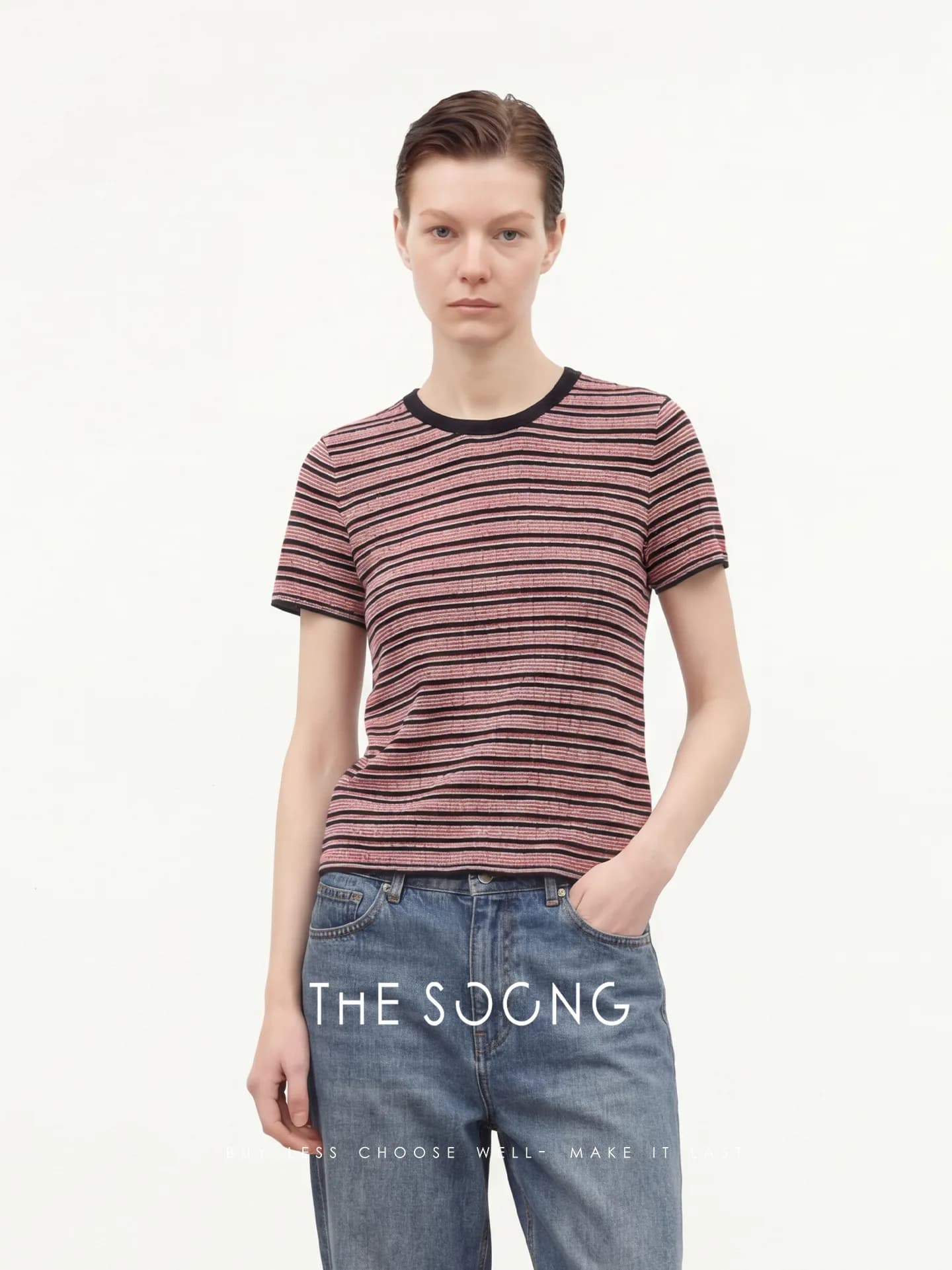 THESOONG Comfort Fine-Stripe Knit Crewneck Tee Top view 2