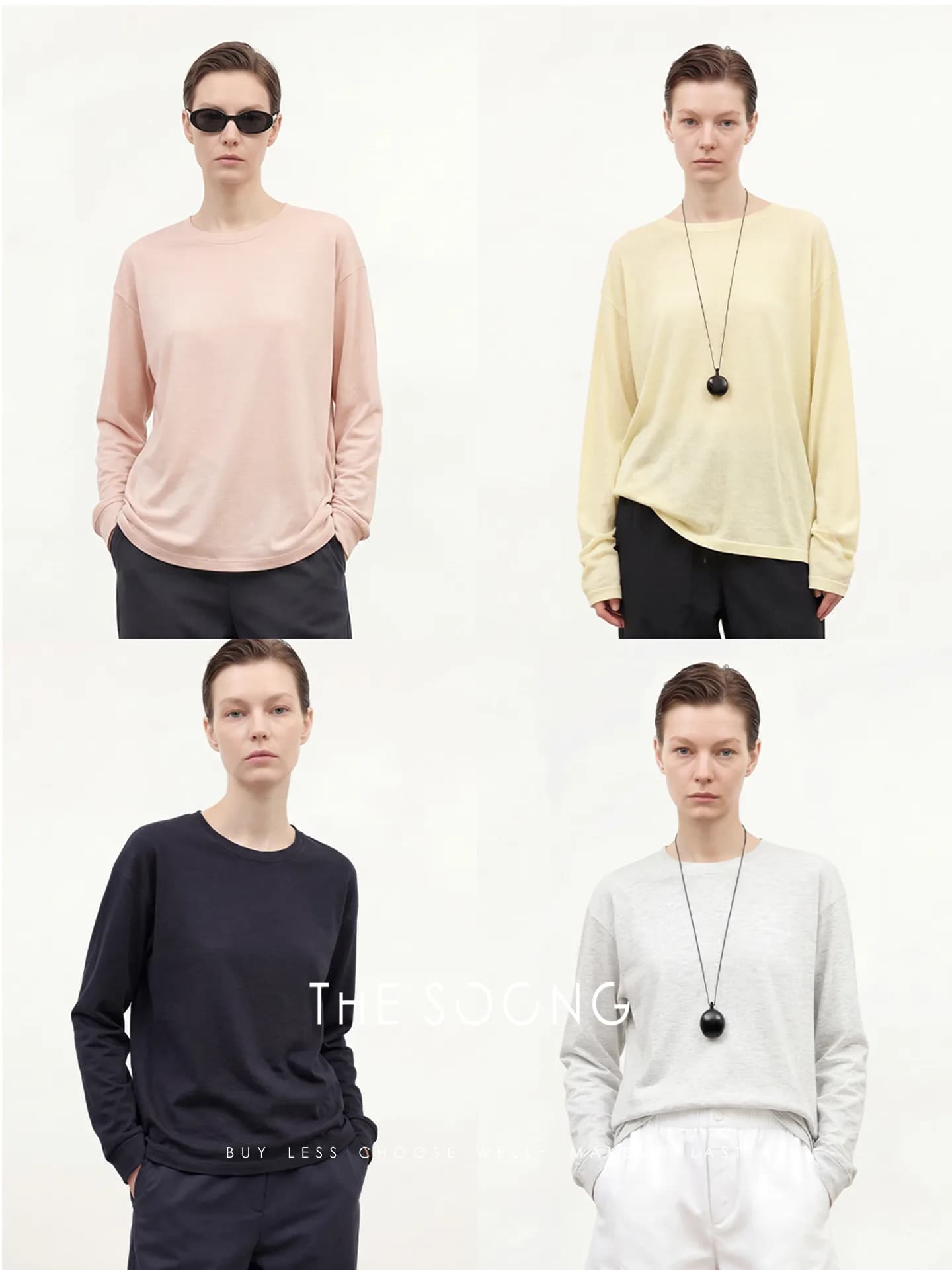 THESOONG 100% Cotton Summer Slub Crewneck Long-Sleeve Tee view 1