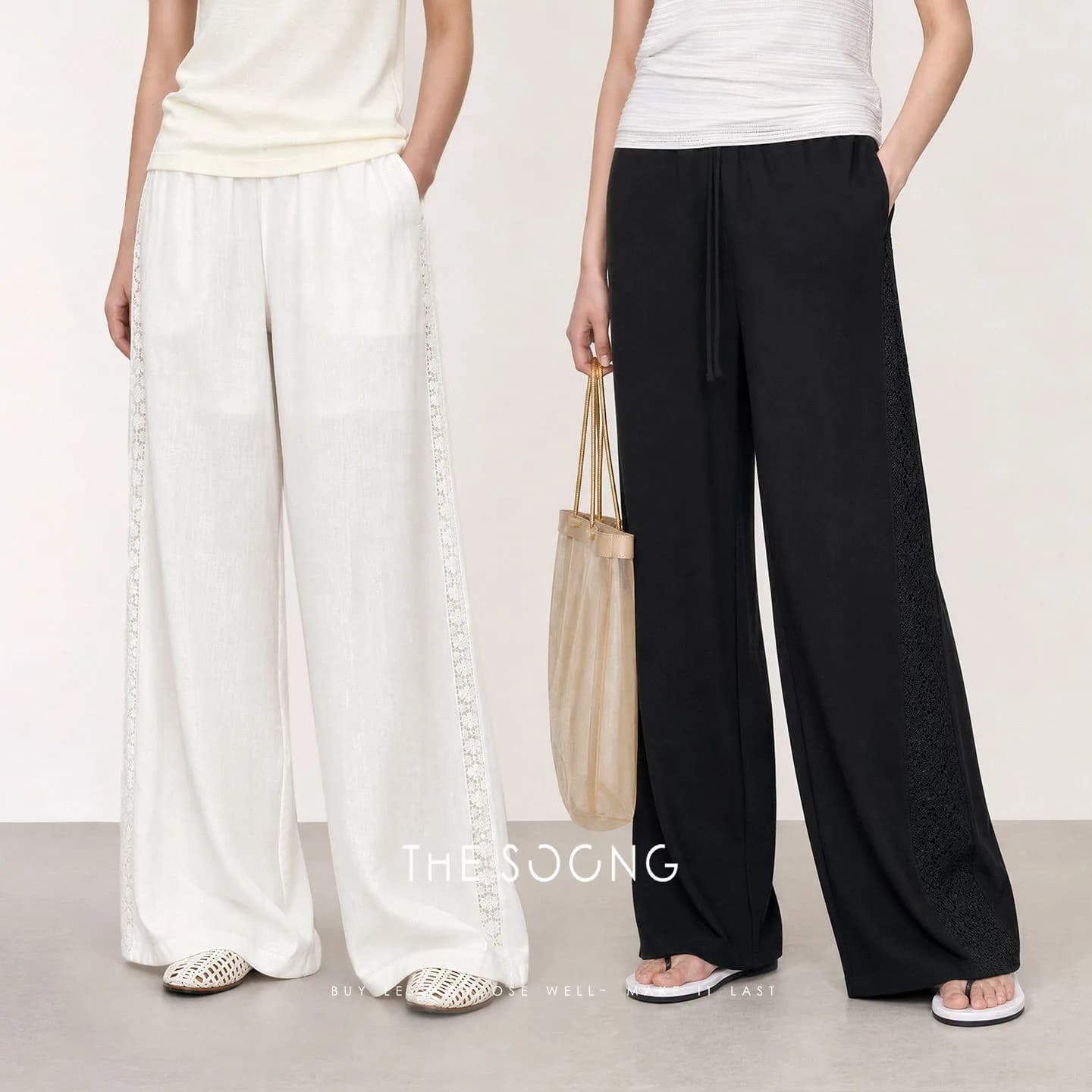 THESOONG Triple-Blend Drapey Durable Elastic-Waist Wide-Leg Pants