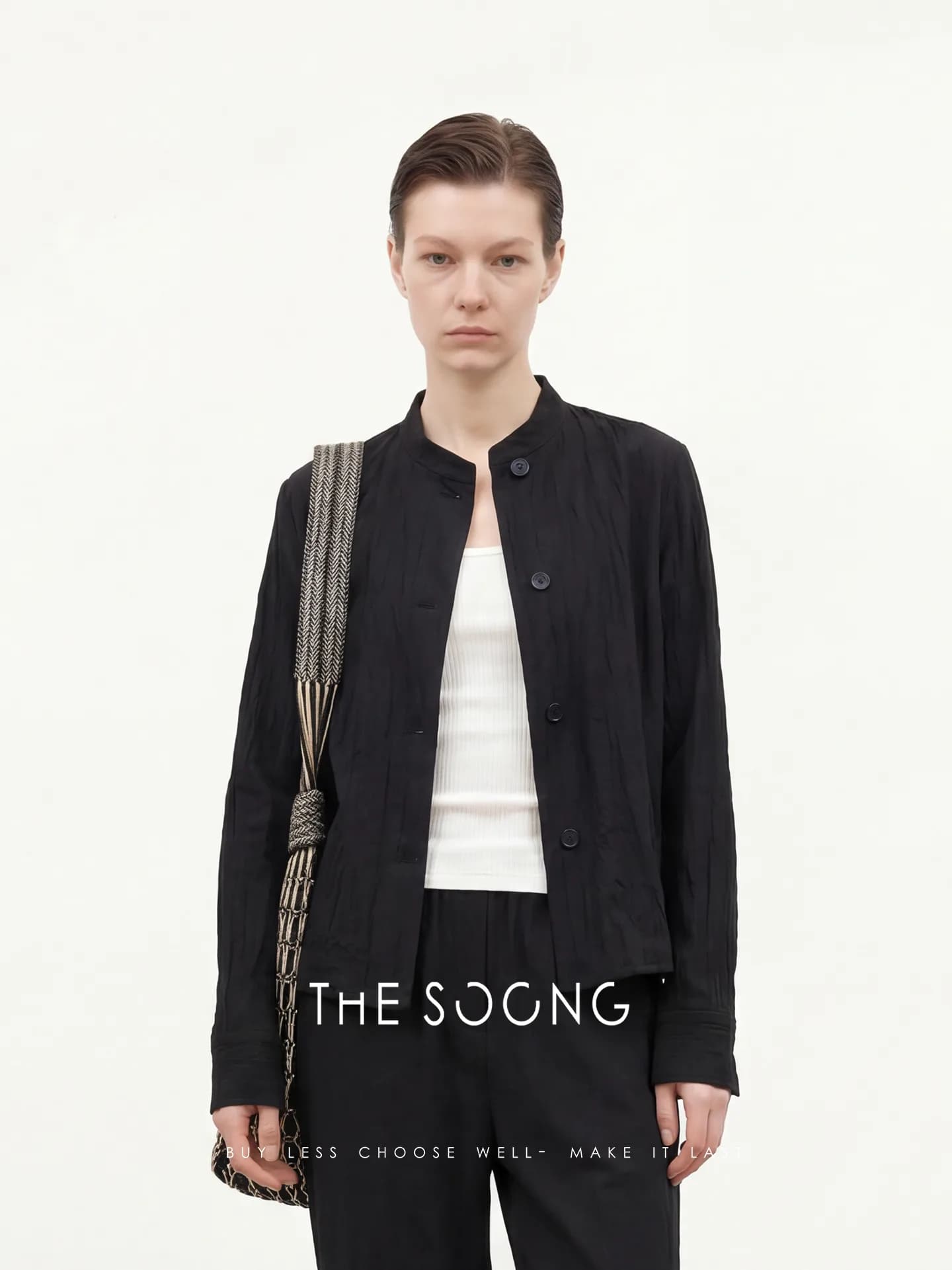 THESOONG Minimalist Stand-Collar Single-Breasted Shirt Jacket 8601 view 2