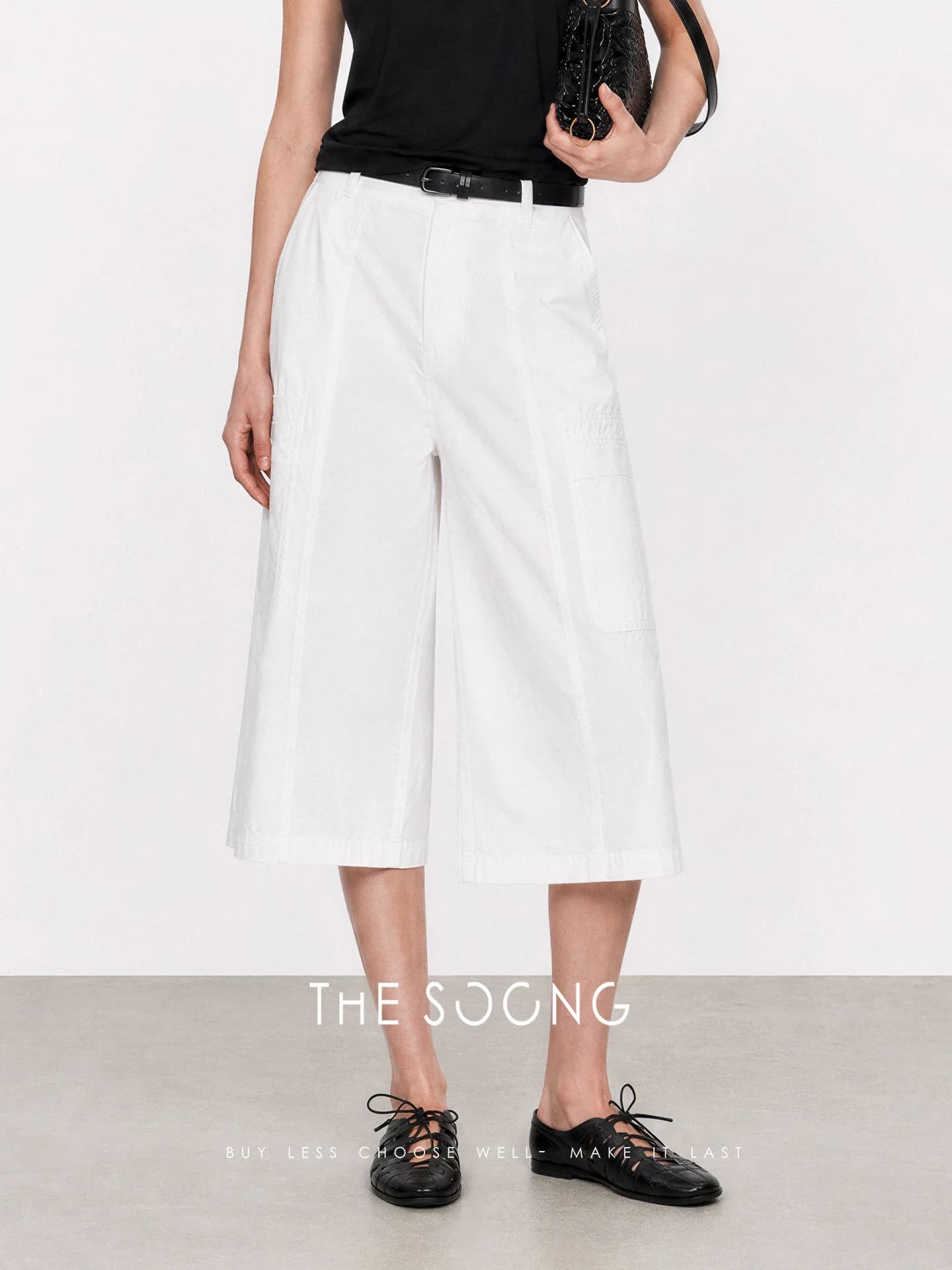 THESOONG Relaxed Daily Mid-Rise Breathable Wide-Leg Culottes view 2