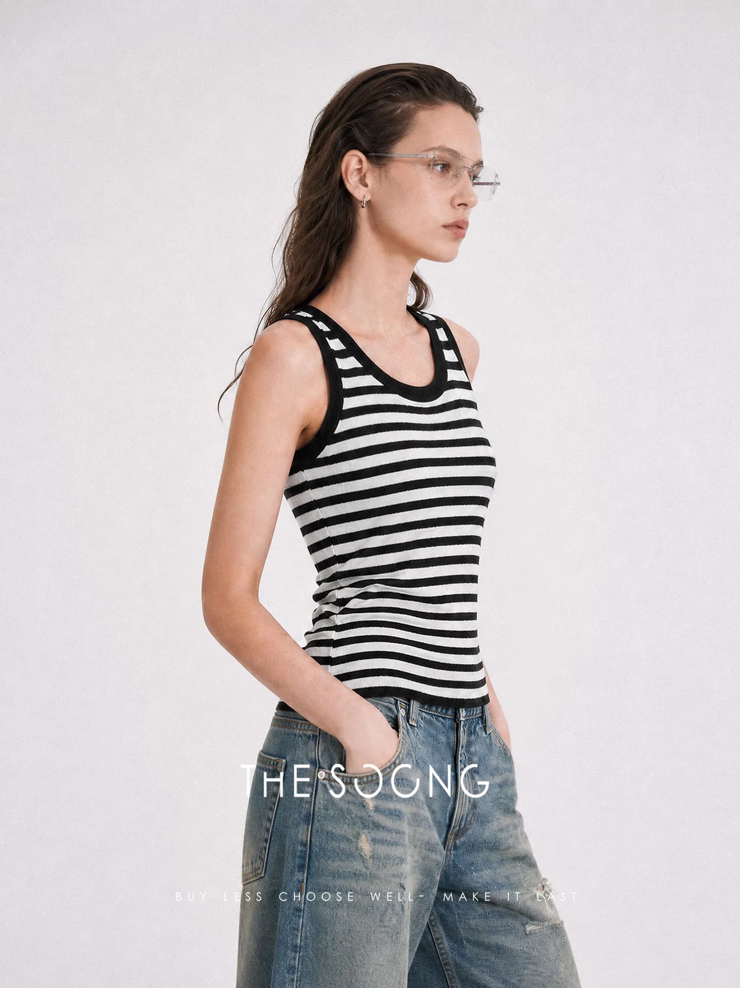 THESOONG Summer Contrast-Trim No-Iron Striped Knit Sleeveless Tank view 4