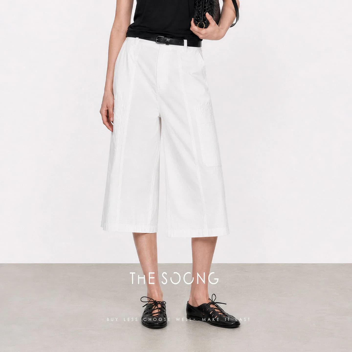 THESOONG Relaxed Daily Mid-Rise Breathable Wide-Leg Culottes alternate view