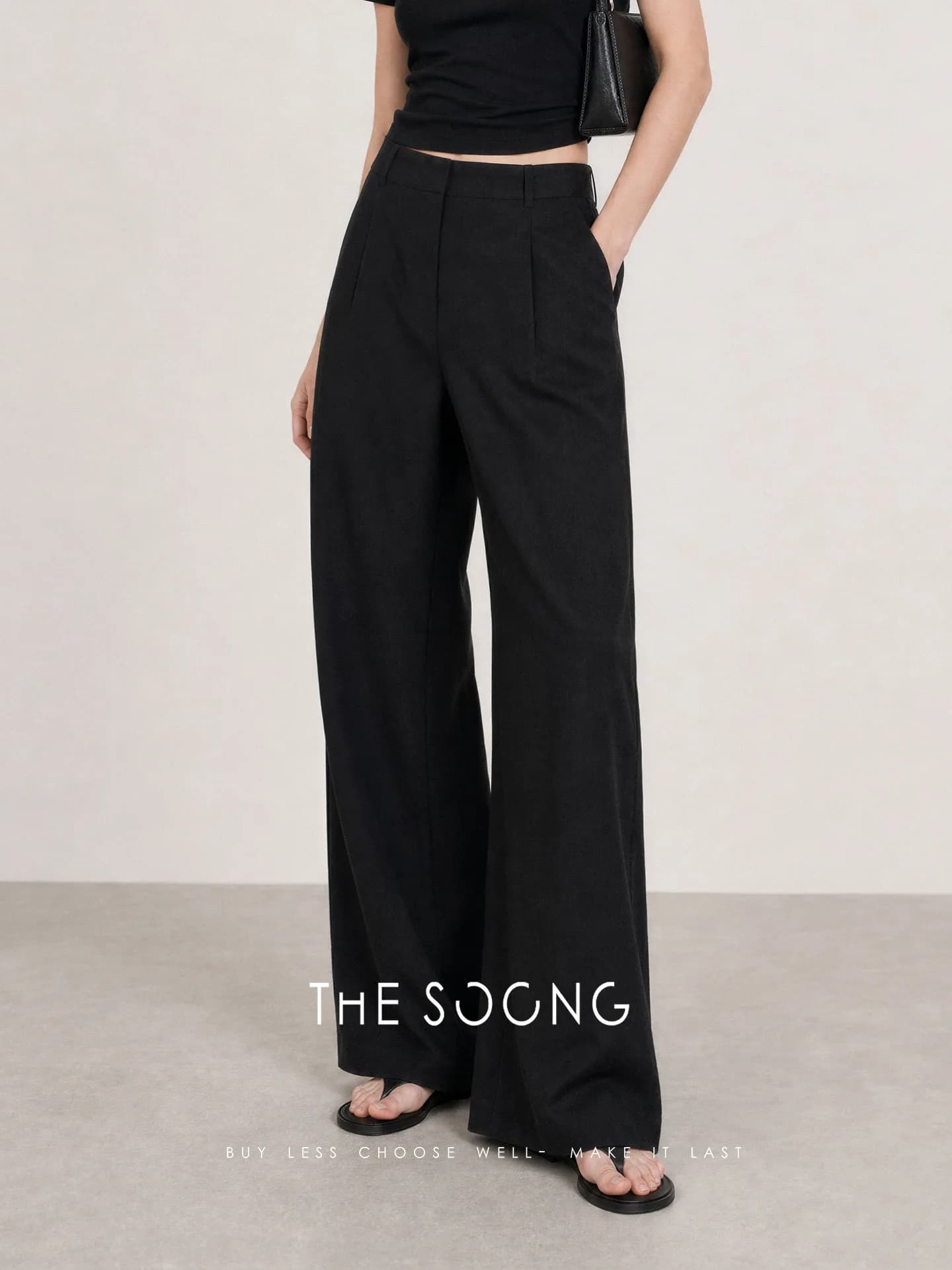 THESOONG Relaxed Crinkled Summer 100% Linen Wide-Leg Pants view 2