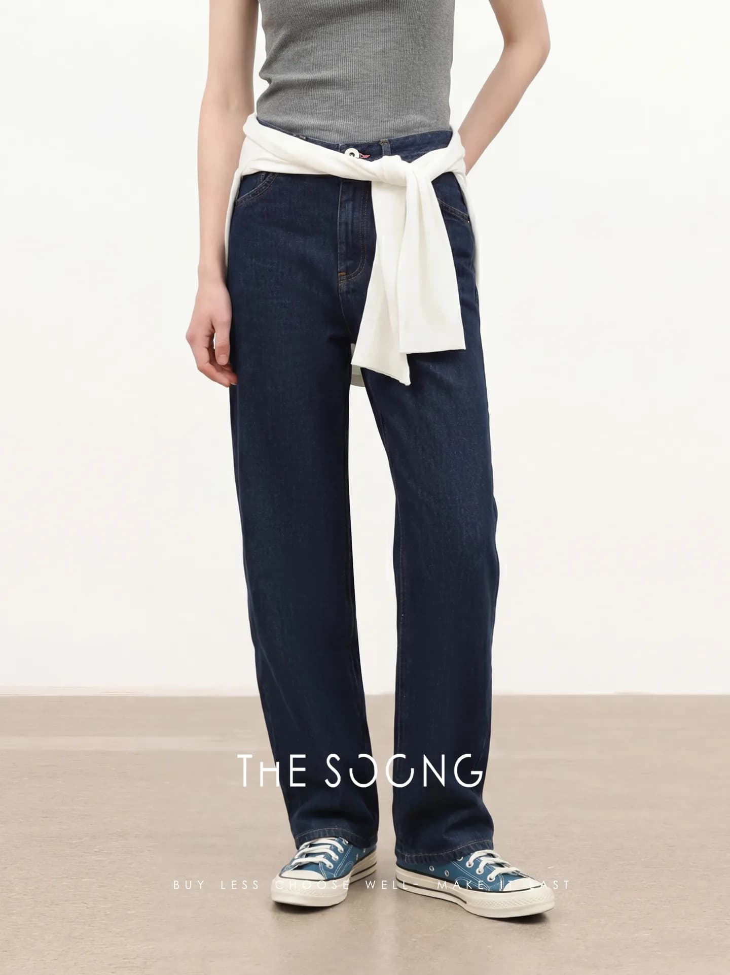 THESOONG Versatile SS Detachable-Strap High-Rise Wide-Leg Denim Jumps view 2