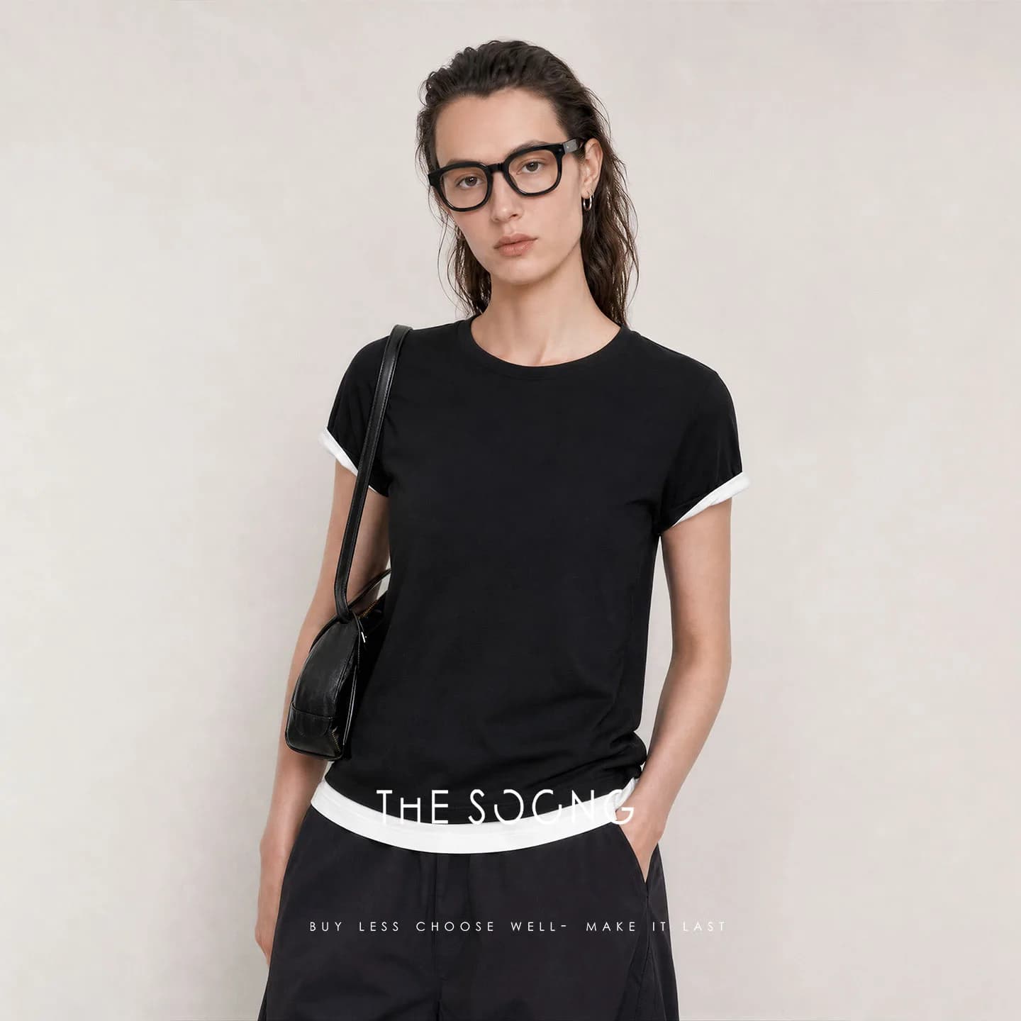 THESOONG Minimal Layered Slim Black-White Mock Tee alternate view