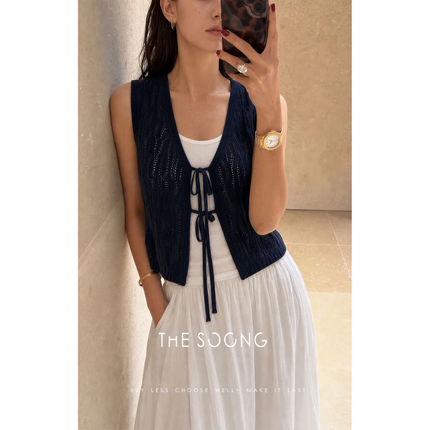 THESOONG/Island Stroll Breathable Skin-Friendly Navy Solid L