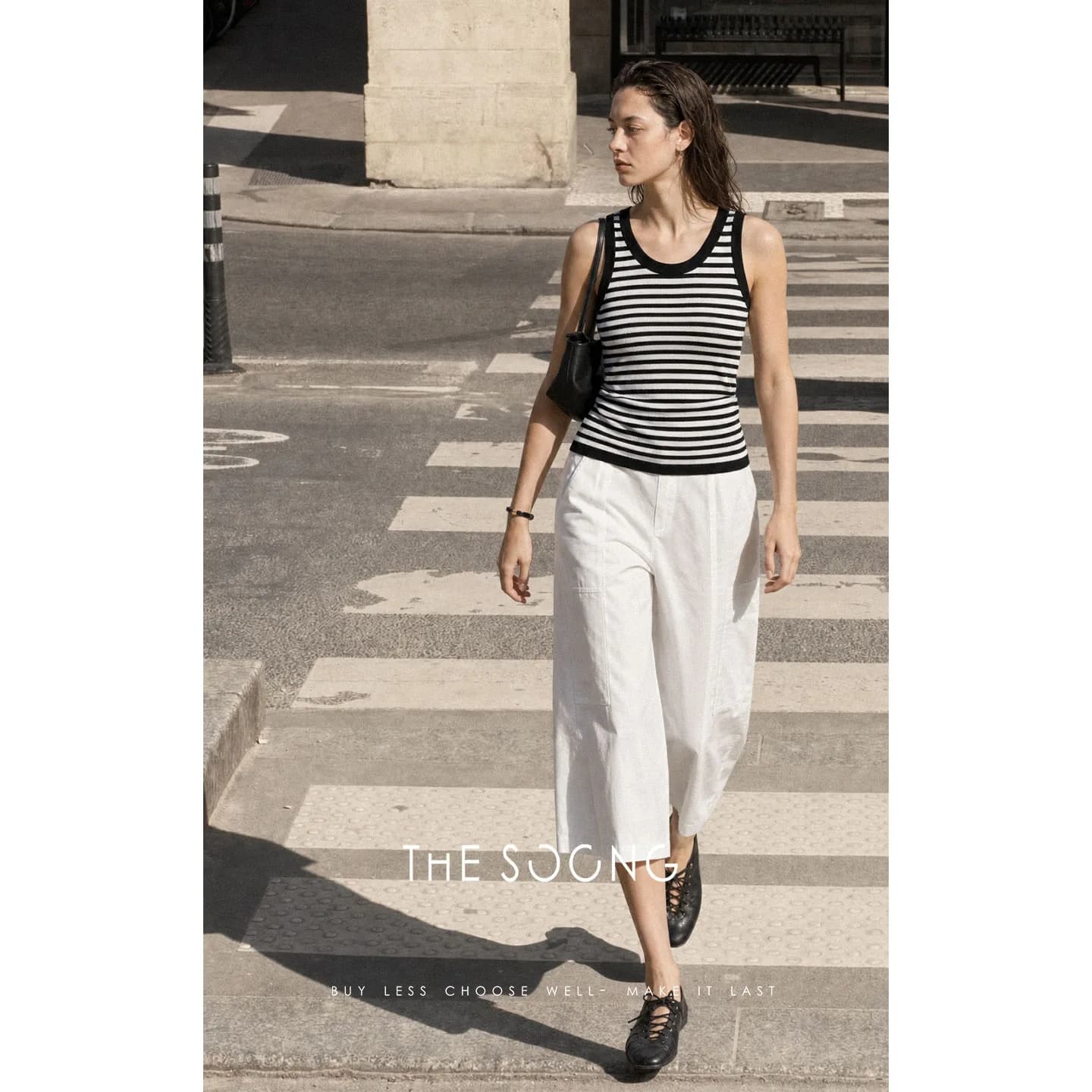 THESOONG Summer Contrast-Trim No-Iron Striped Knit Sleeveless Tank