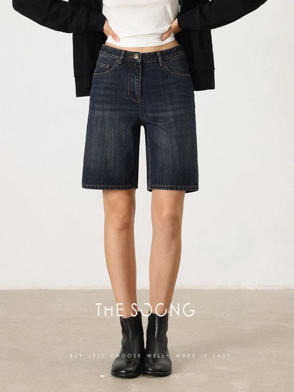 THESOONG "Boyish" Vintage Washed Slub Textured Straight Deni-7581 view 3