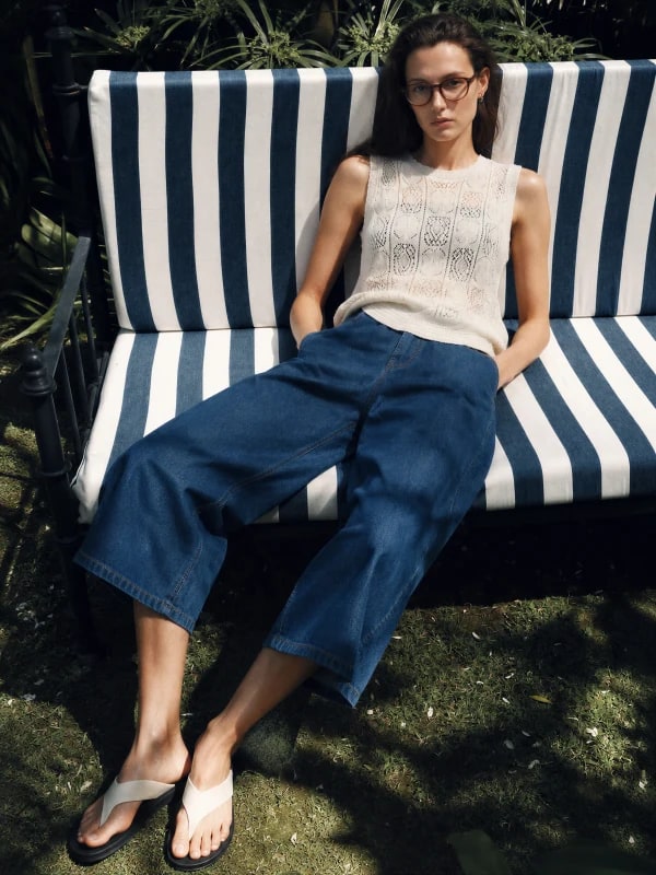 THESOONG Vintage Cropped Trousers Japanese Rope-Dyed Washed-6582 view 4