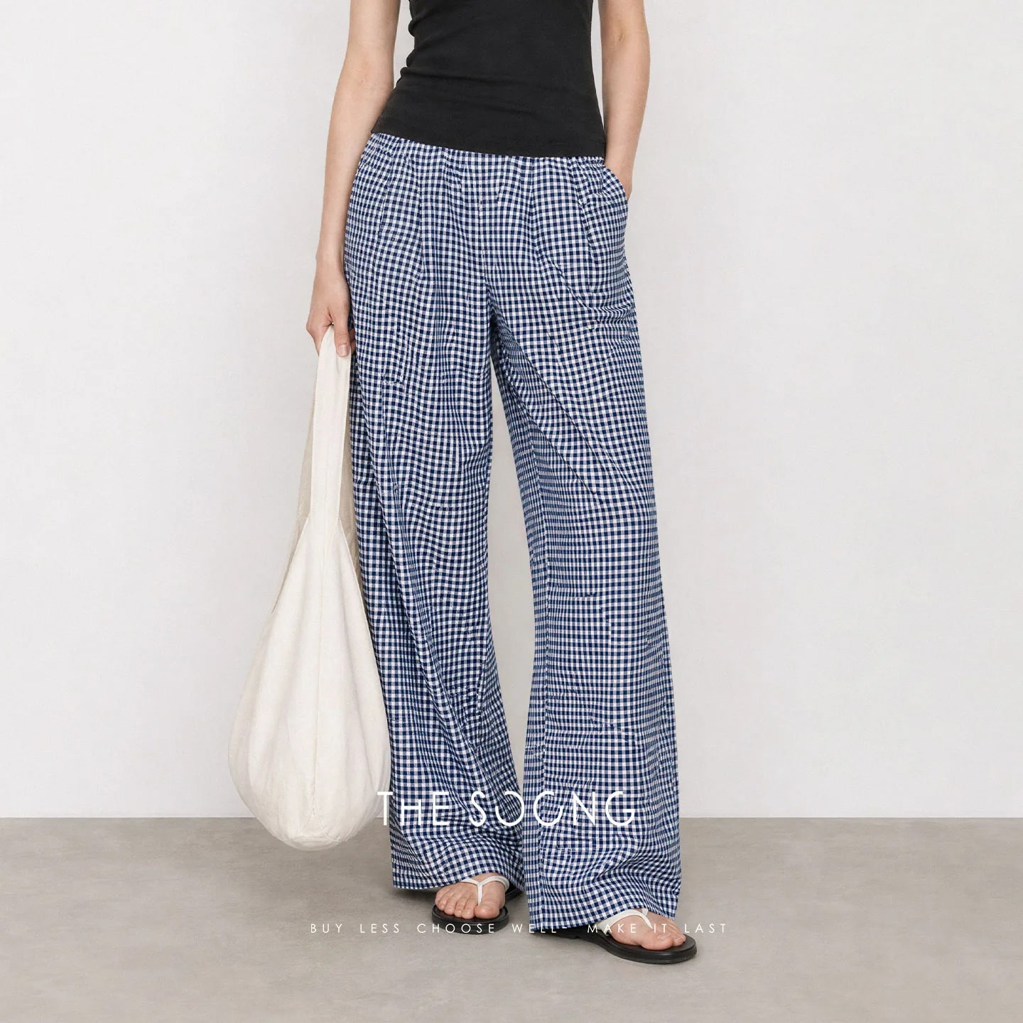 THESOONG レトロチェック サンドウォッシュ シルクコットン ワイドレッグパンツ alternate view
