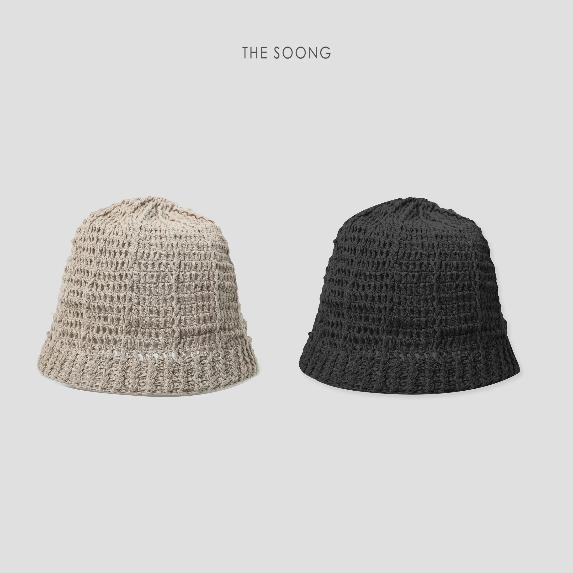 THESOONG 手織りリネンコットン 透かし編み アンチピリング ニットハット