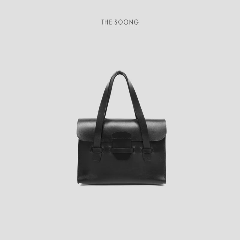 THESOONG Briefcase Natural Resin Leather Hand-Stitched Oil-Edge Texture -7263 view 1