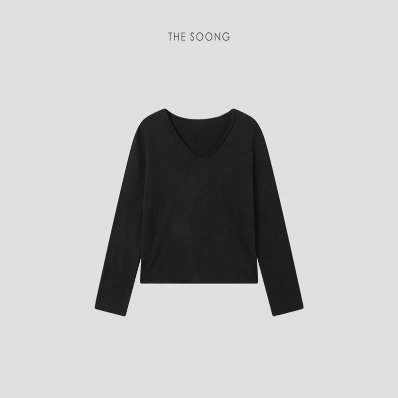 THESOONG “Snow Fleece” Soft Brushed Cotton V-Neck Long-Sleeve Top - 9047 view 15