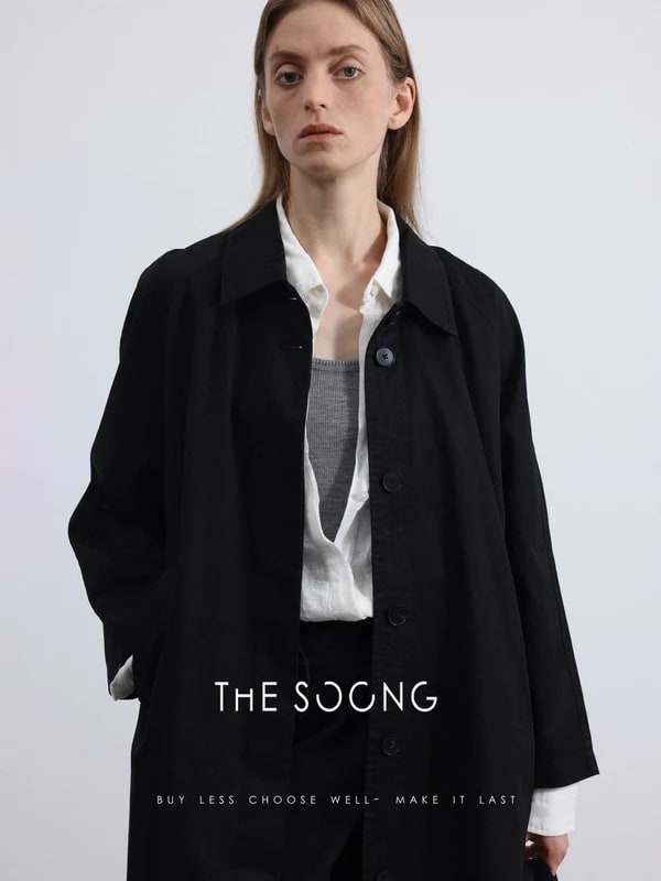 THESOONG “Airport Trench” Soft-Washed Black Twill Coat -3222 view 6