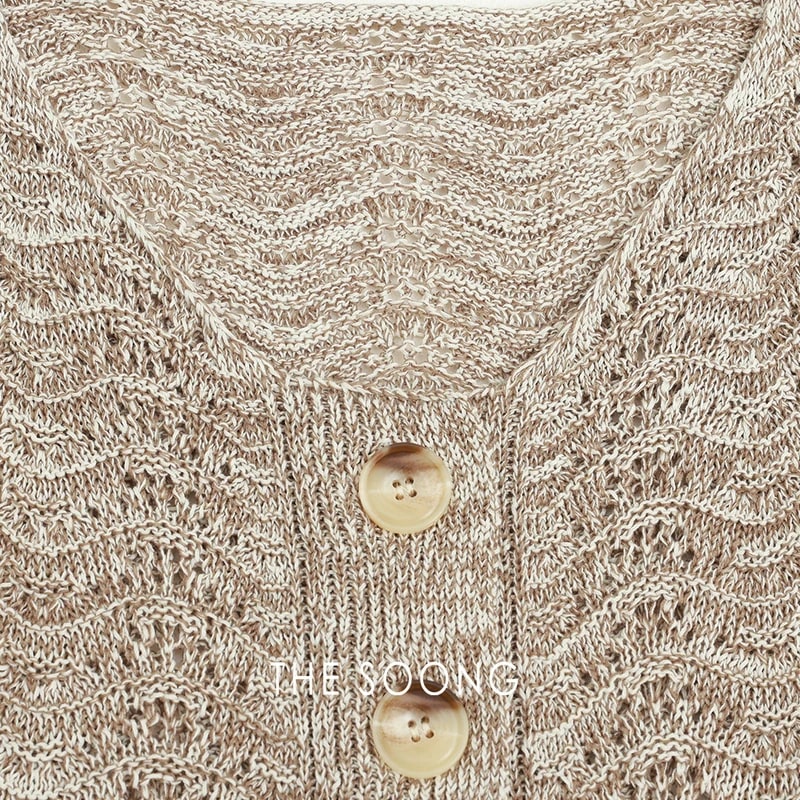 THESOONG Wave Openwork Knit Shell Btn Soft Texture Sleeveless Top Cotton Linen view 8