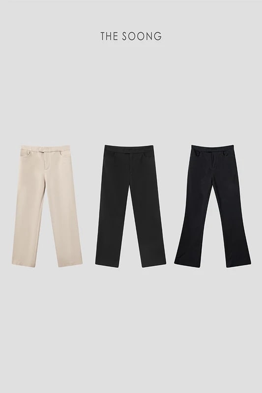 THESOONG Four-Way Stretch Mid-Rise Straight-Leg Cropped Black Pants - 6813 view 1